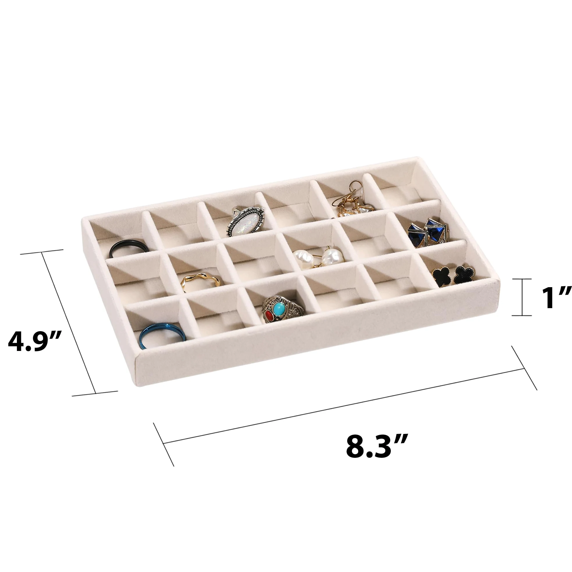 Frebeauty Jewelry Organizer Tray,Stackable Velvet Jewelry Trays,Drawer Inserts Earring Organizer For Women Jewelry Storage Display Case for Rings Stud Necklaces,Set of 9(Beige)