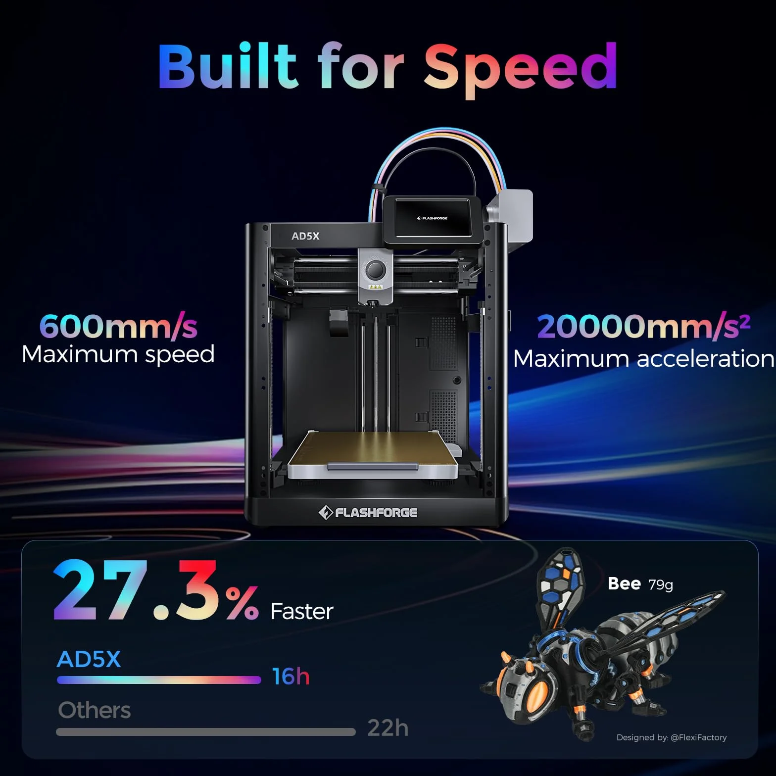 Flashforge Drukarka 3D Adventurer 5X z wielokolorowym nadrukiem, dostosuj za pomocą IFS, AD5X Multi-Material/Full-Auto Leving Drukarka 3D, Maksymalna prędkość: 600 mm/s, automatyczny wkład filamentu 4