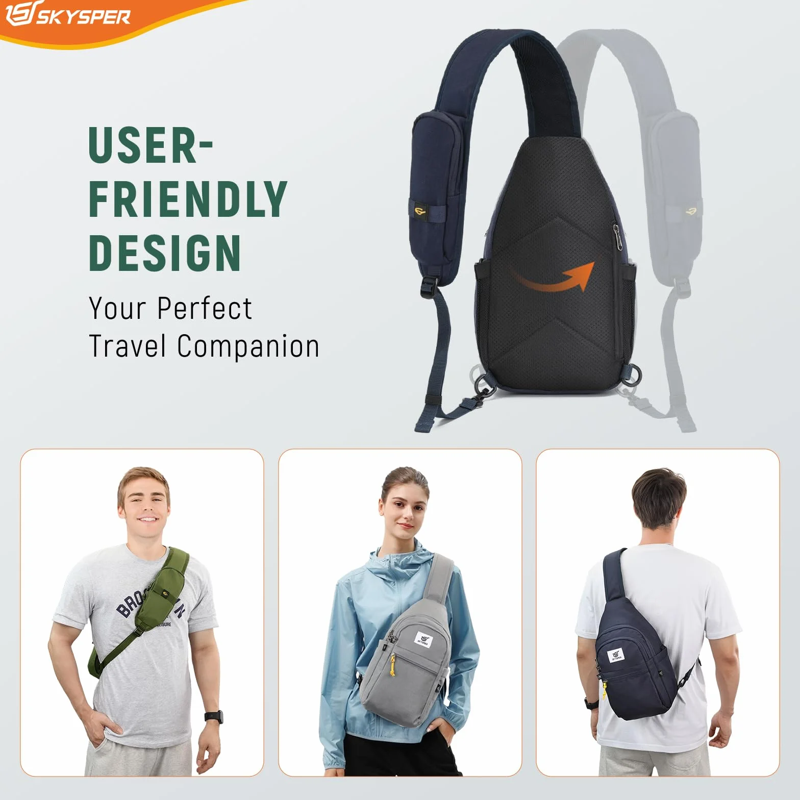 SKYSPER Torba na ramię RFID antykradzieżowa torba crossbody, z recyklingu, podróżna, torba na ramię, plecak na ramię