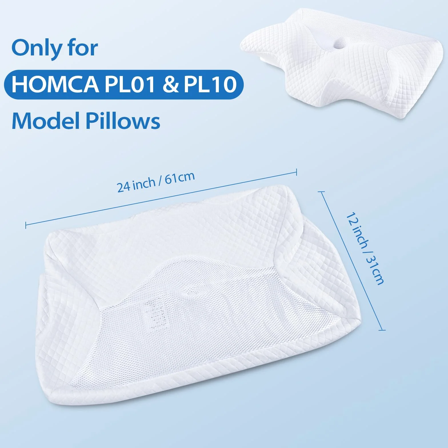 HOMCA poszewka na poduszkę, zapasowa poszewka na poduszkę można prać w pralce, oddychająca, tylko dla poduszek PL01-60x35x8/12cm (Biały)