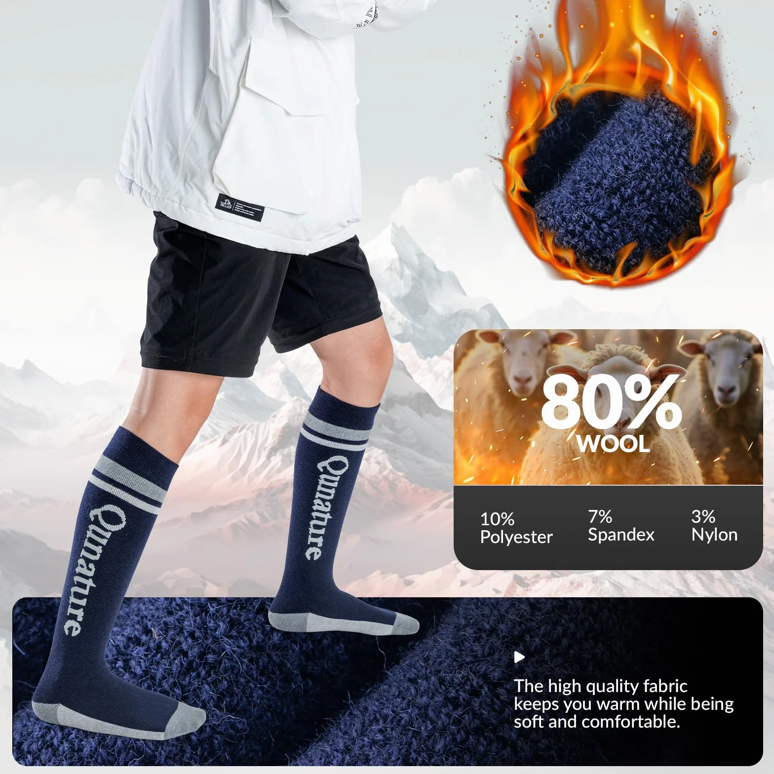 Skarpetki Narciarskie Damskie/Męskie Skarpety Zimowe Wełna Merino Ciepłe Oddychające Termiczne Skarpety Narciarskie do Sportów Zimowych Narciarstwo, Snowboard, Łyżwiarstwo 1 Para 37-48
