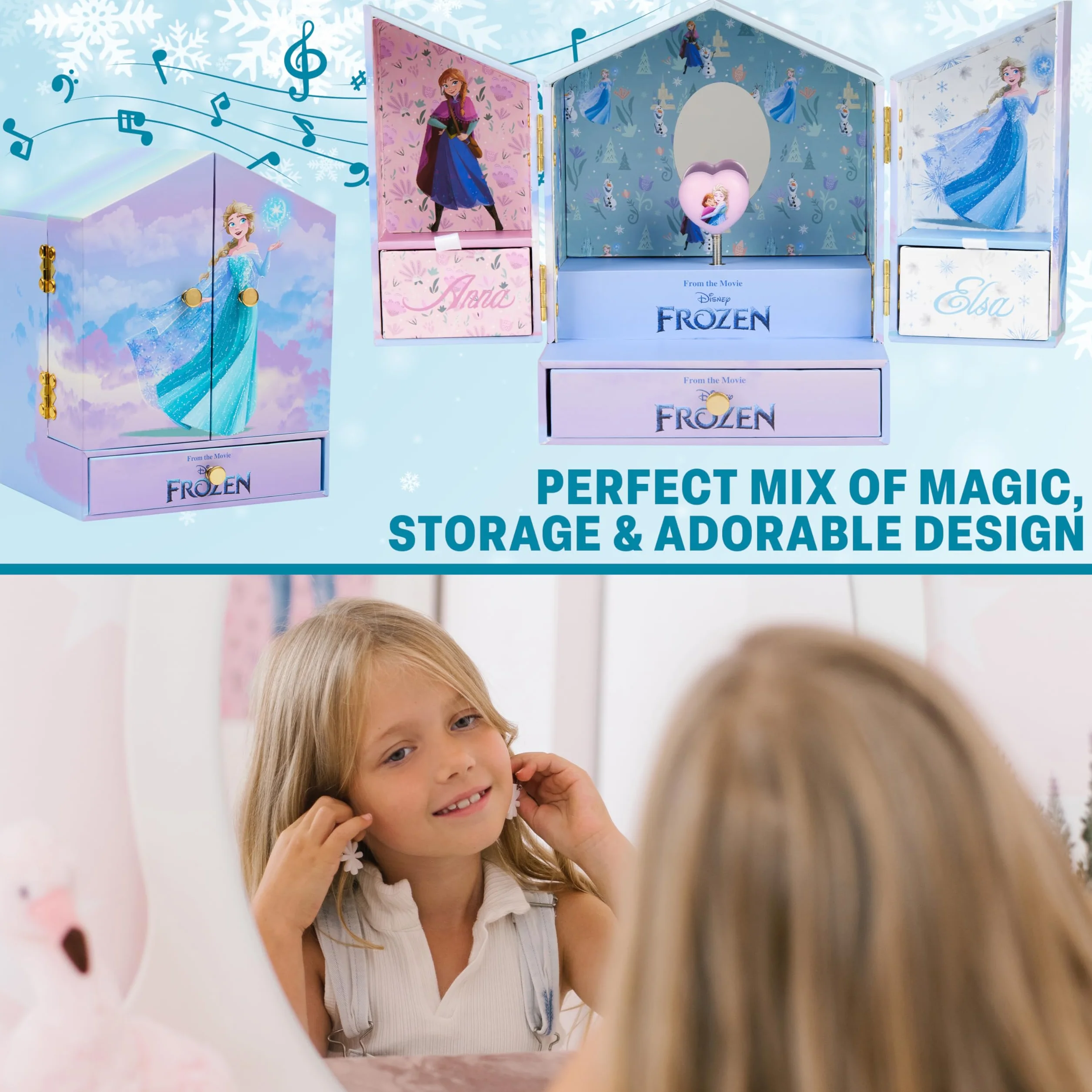 Get Trend Disney Kraina Lodu Muzyczna Pudełko Na Biżuterię Pomysły Na Prezent Nastolatki Sypialnia Dekoracja Elsa Zwijana Pozytywka z Lustrzanym Szufladami Do Przechowywania Prezenty dla Niej, Liliowy