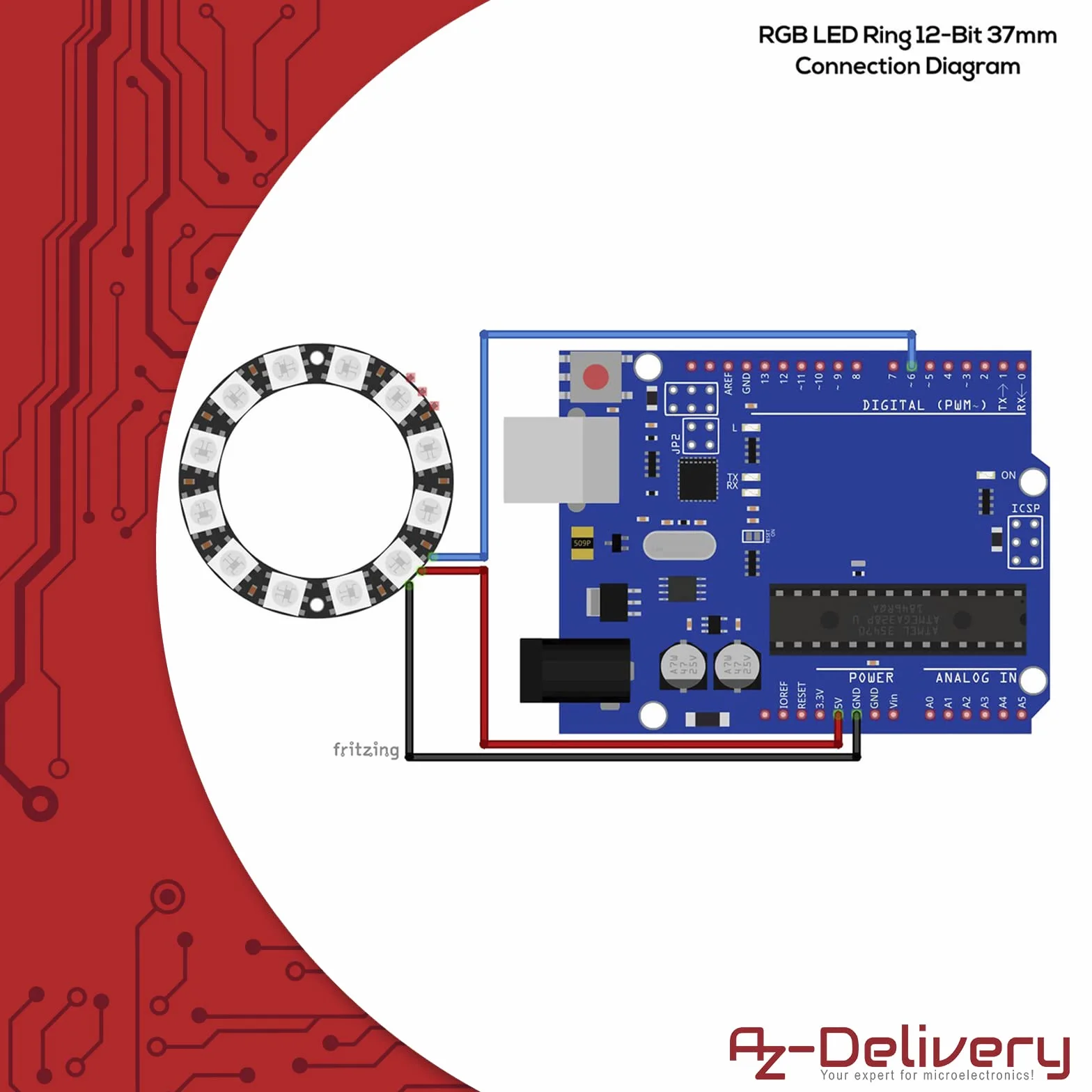 AZDelivery 5V RGB LED Ring Compatible with WS2812B 12-Bit 37mm kompatybilny z Arduino w tym E-Book!