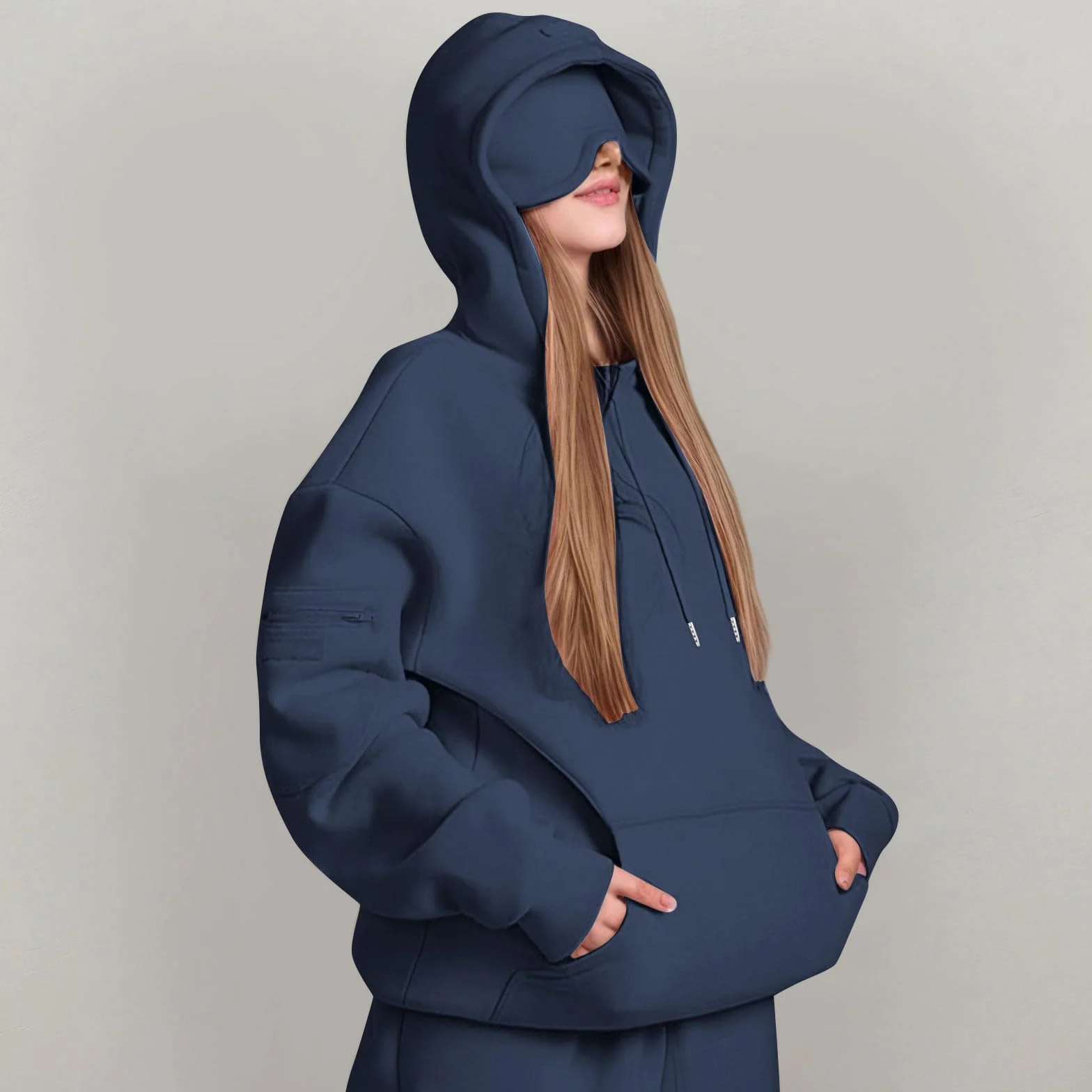 Damskie bluzy z kapturem oversize z kieszeniami na zamek