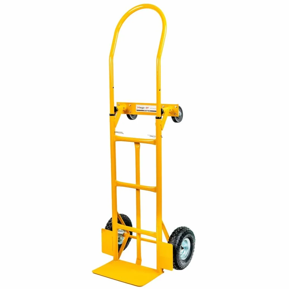 Mega-M Wózek transportowy magazynowy kurierski 2 w 1 MŁYNARKA 250KG KOŁA ŁOŻYSKOWANE rozkładany MOCNY (żółty)