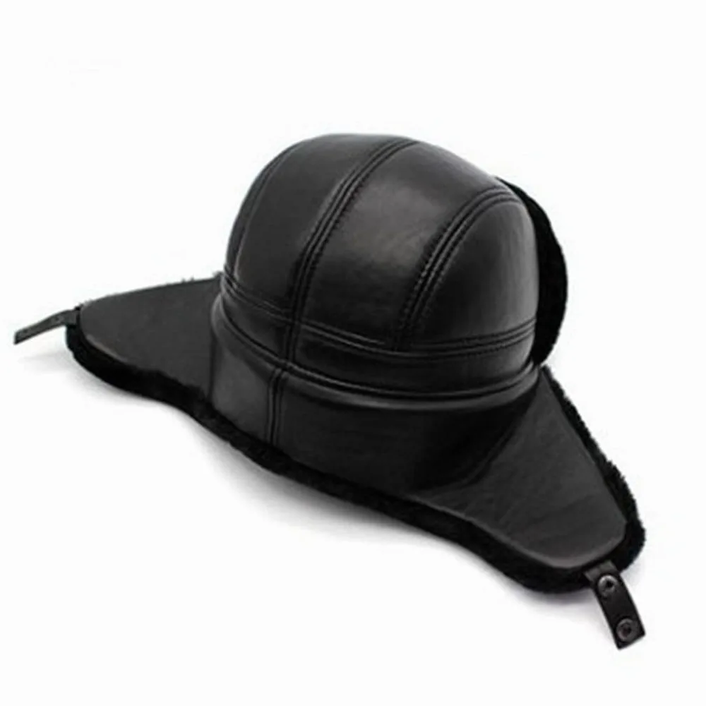 Czapka zimowa męska skórzana, ciepła czapka typu bomber z uszami, średniej wielkości aksamitne grube nauszniki, czapka narciarska (D 7),D-7 (D 7)
