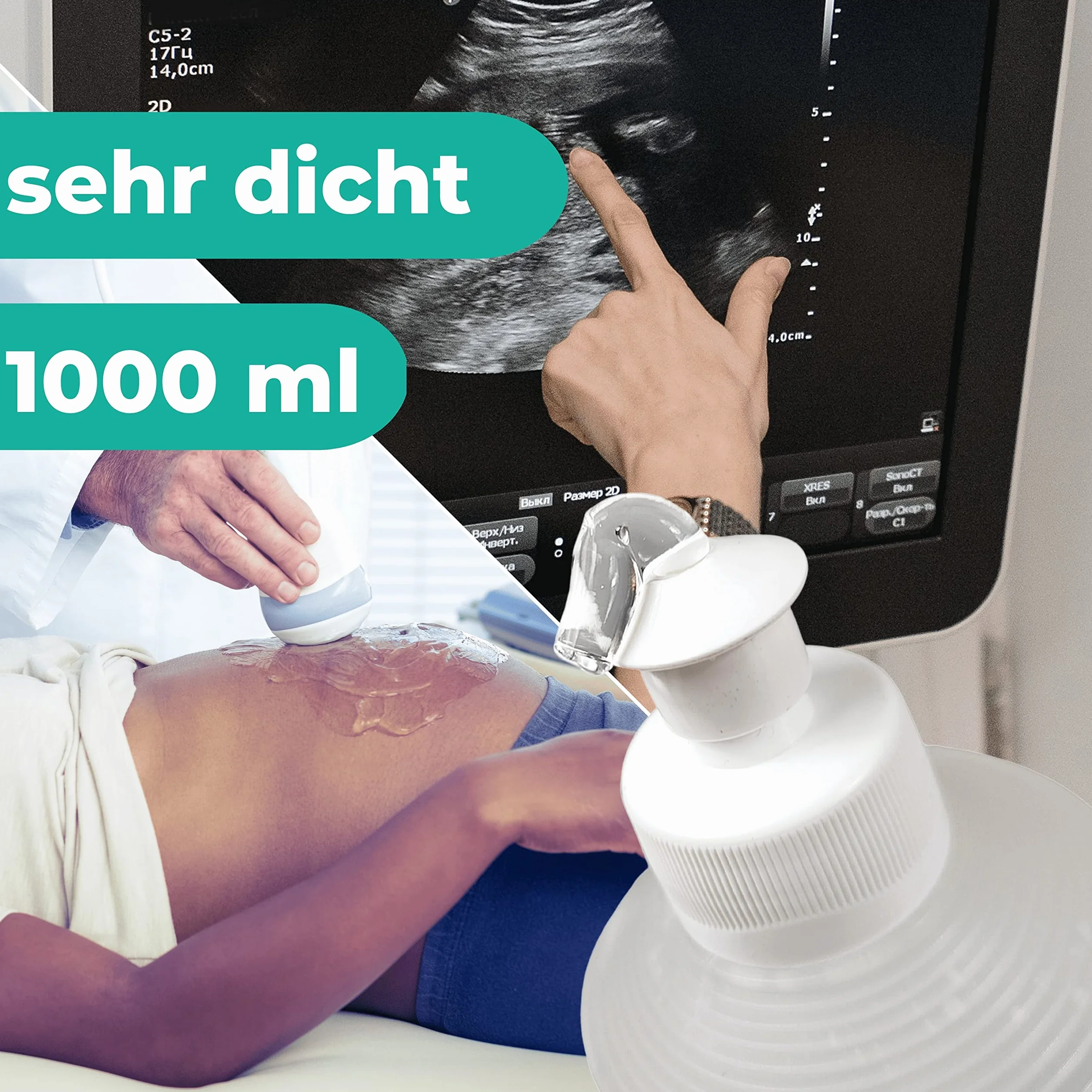 żel do ultradźwięków hipoalergiczny przezroczysty na bazie wody do diagnostyki ultrasonograficznej i dopplerowskiej wysoka gęstość i lepkość nieplamiąca butelka z dozownikiem końcówek 1000 ml