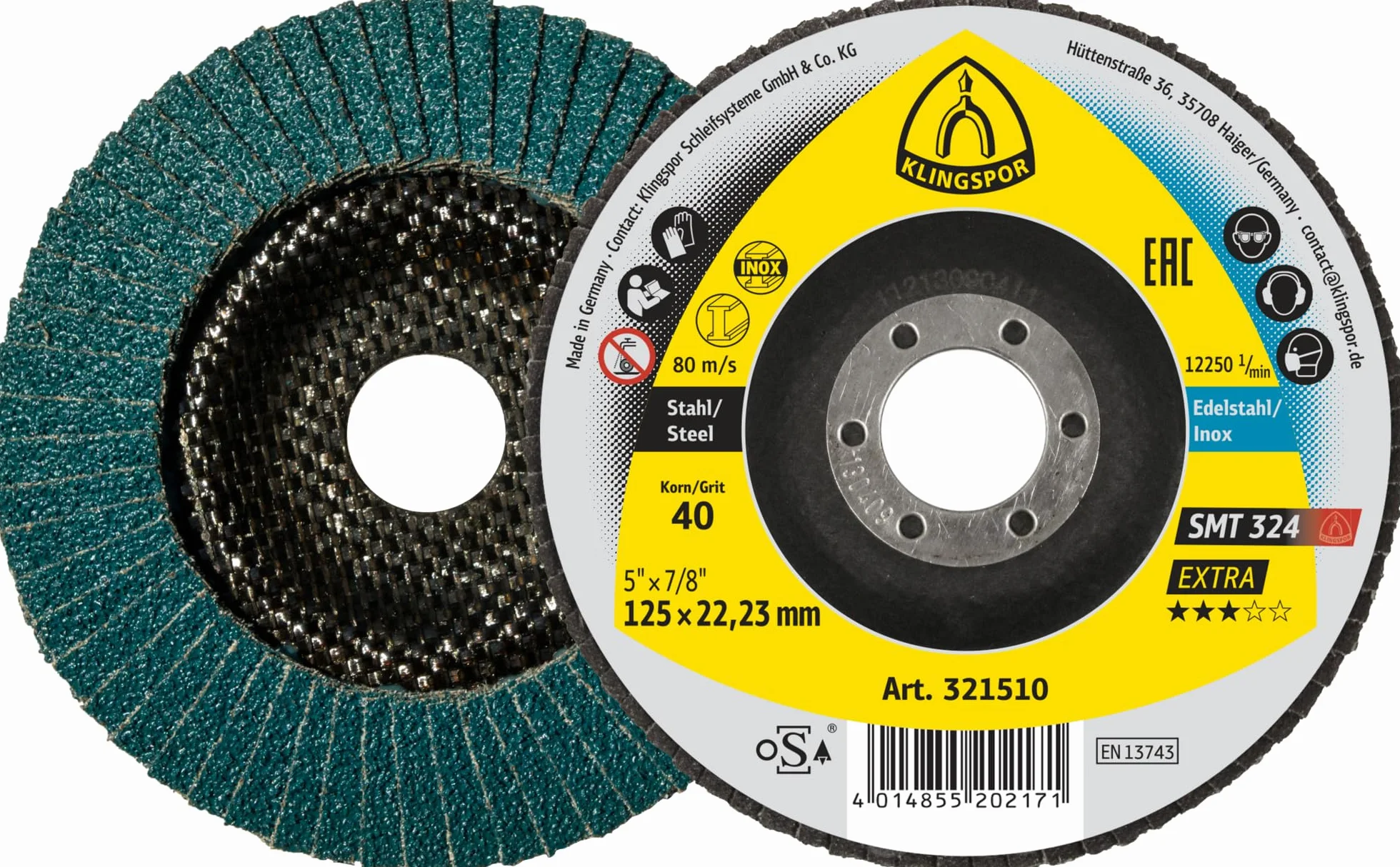 SMT 624 Supra talerz szlifierski 125 x 22,23 mm, ziarnistość 40, wypukły - do stali nierdzewnej i stali - 322772 | 10 sztuk