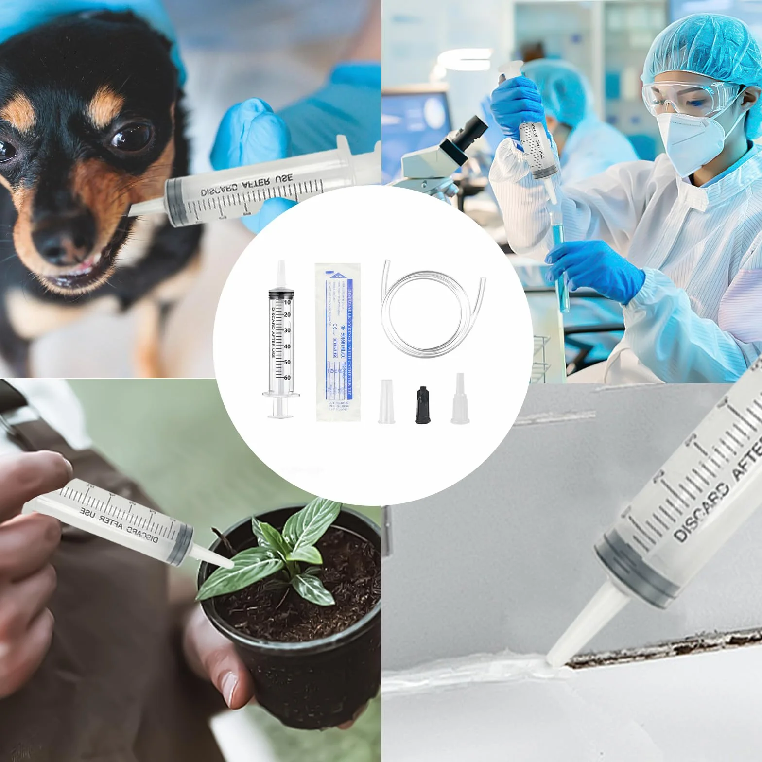 2 sztuki strzykawek 60 ml z wężykiem, 60 ml (50 ml) wielokrotnego użytku, strzykawka dozująca, pojedynczo pakowana, strzykawka bez igły do laboratoriów naukowych, nawadniania ogrodów, przemysłu