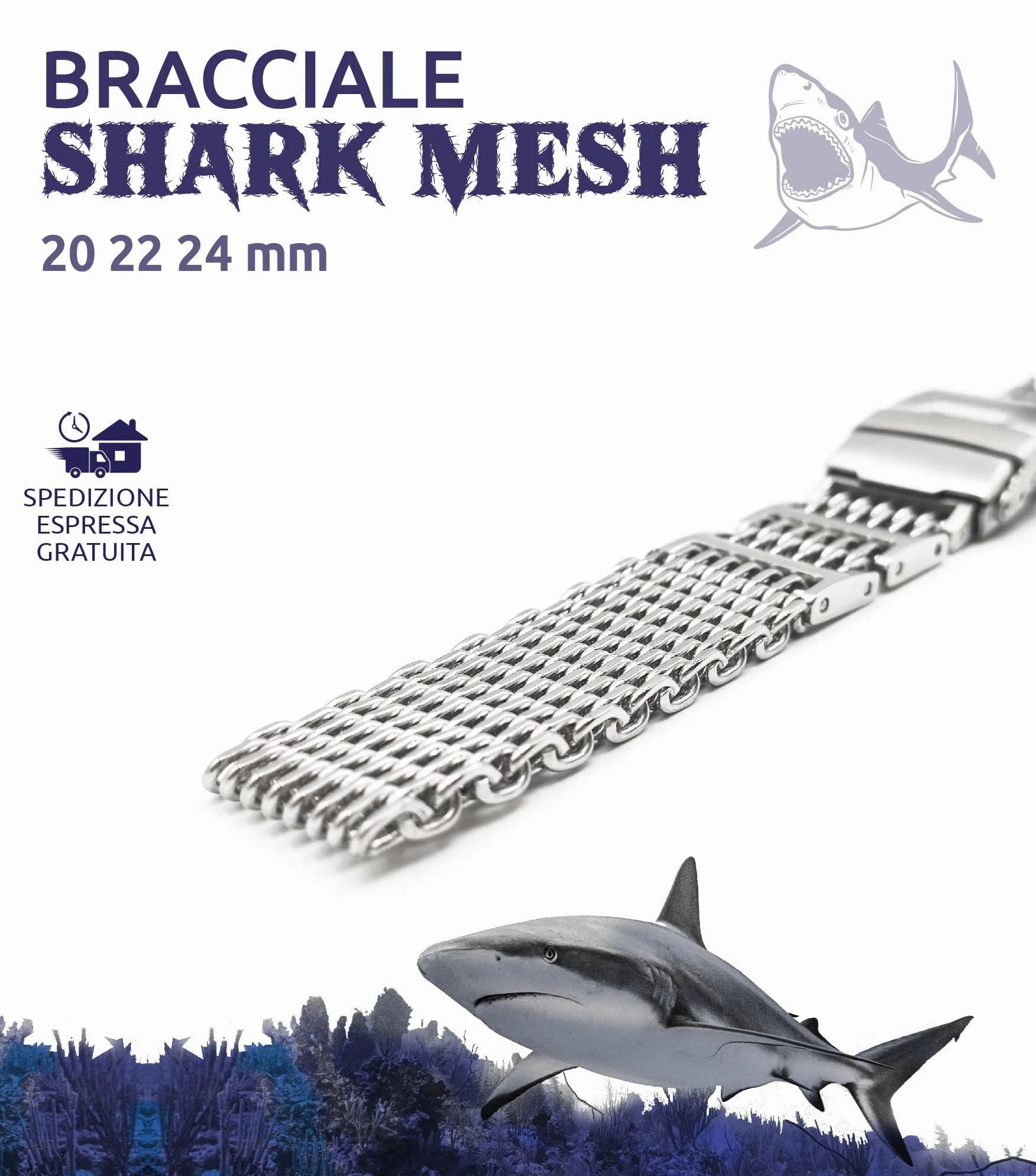 Bransoletka Shark Mesh ze stali nierdzewnej ONE More STRAP 20mm22mm 24mm kompatybilny z Citizen Promaster i Seiko SKX sub diver pasek do zegarka milan
