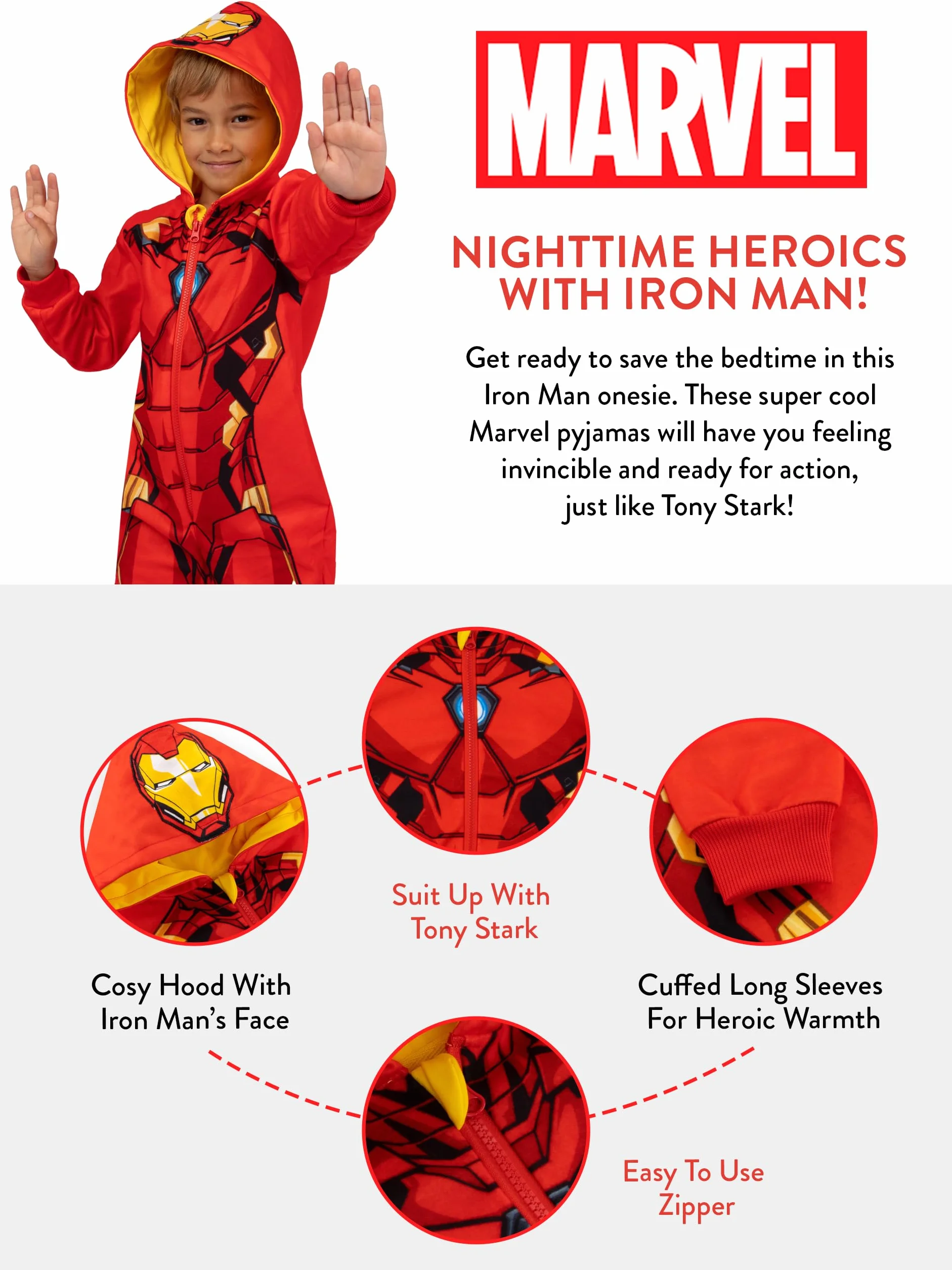 Marvel Onesie | Piżama Iron Man | Onesie Dla Chłopców | Onesie Dla Dzieci | Polarowa Onesie Dla Chłopców