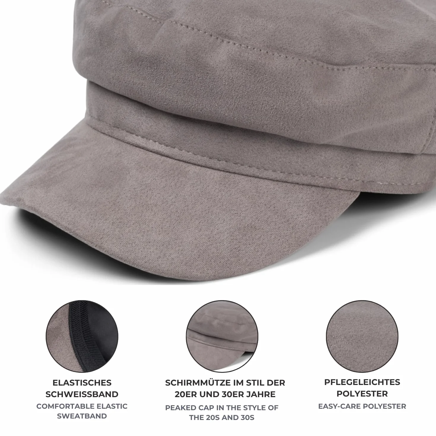 styleBREAKER Damska czapka balonowa o wyglądzie miękkiej skóry welurowej, czapka z daszkiem, czapka Bakerboy, Newsboy Cap 04023091