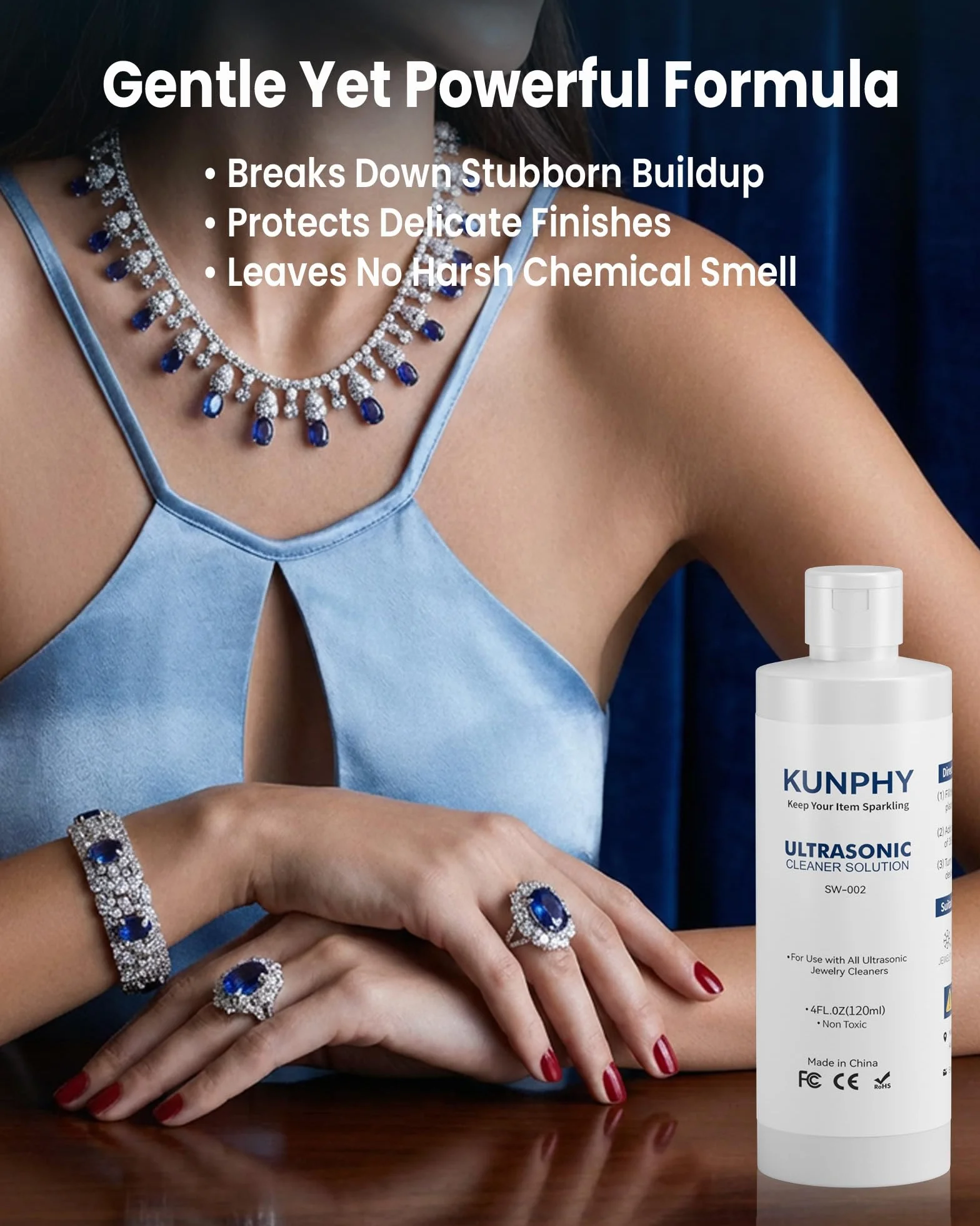 KUNPHY Koncentrat do myjki ultradźwiękowej [120ml] - środek czyszczący do urządzeń ultradźwiękowych - środek do czyszczenia biżuterii we wszystkich urządzeniach do czyszczenia ultradźwiękami