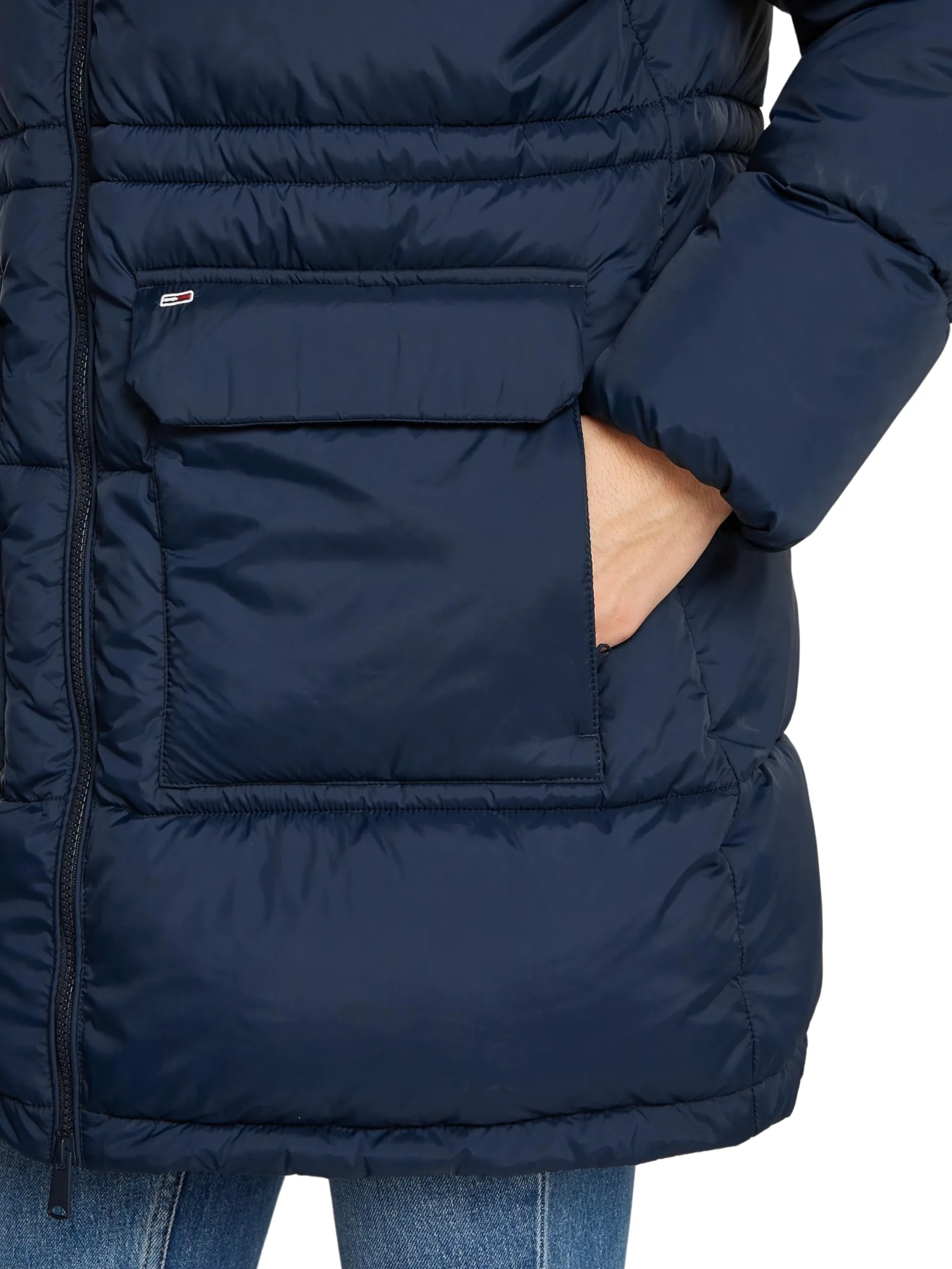Tommy Jeans Damska kurtka puchowa TJW MIDI ASPEN PUFFER DW0DW18842, niebieska (Dark Night Navy), XXS, Niebieski (Dark Night Navy), XXS