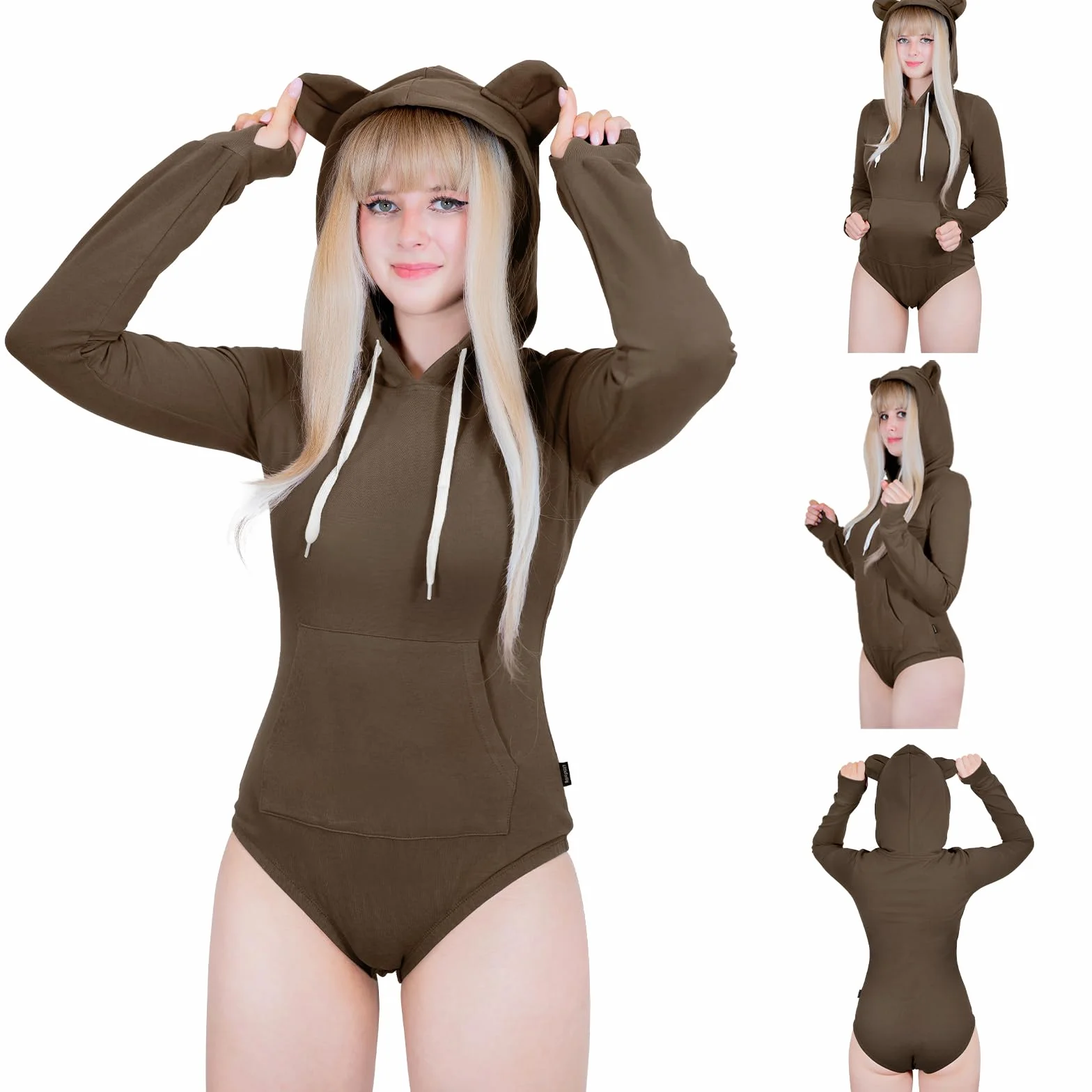 LittleForBig Bawełniany kombinezon jednoczęściowa piżama z kapturem body - przytulny miś bluza z kapturem Onesie