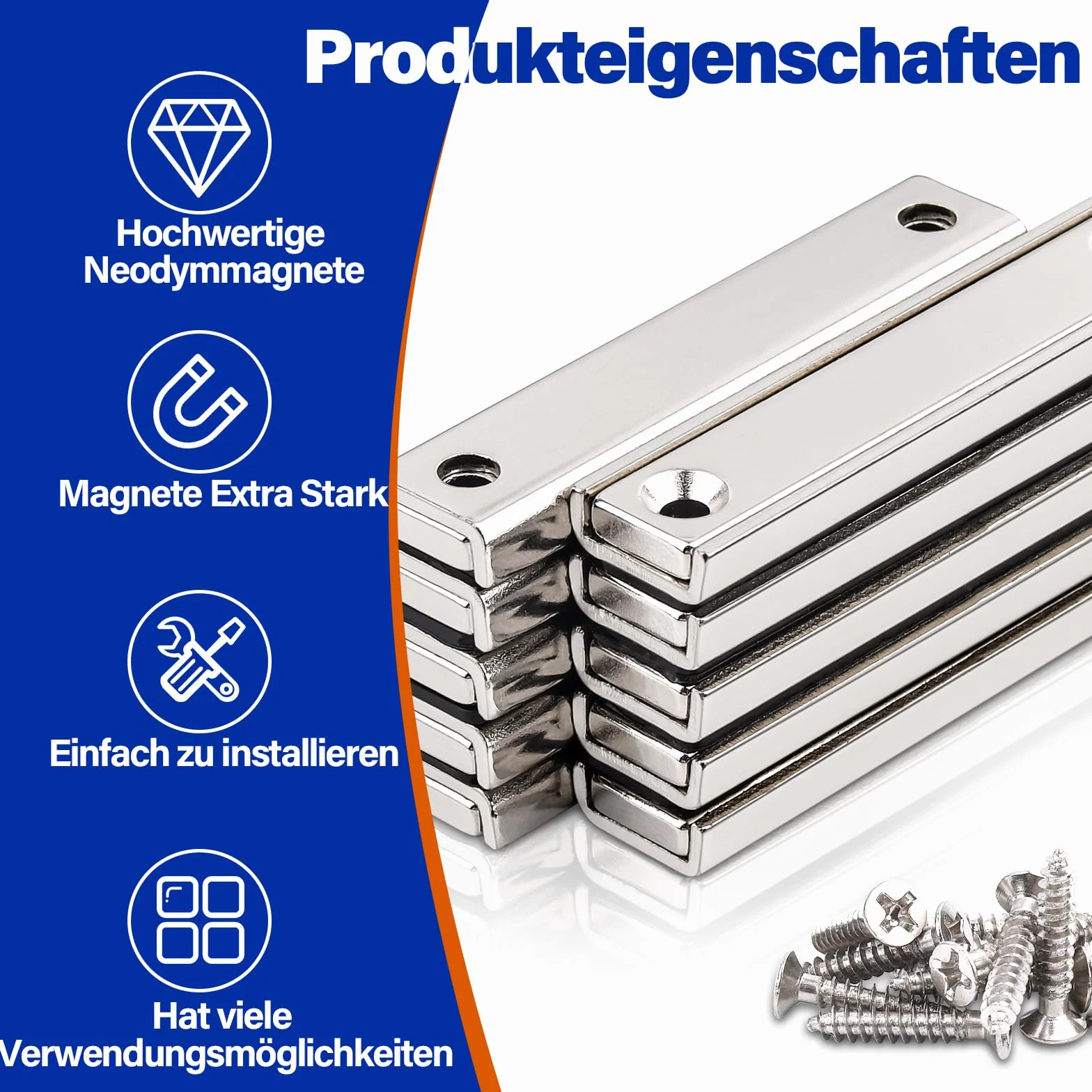 50 x 13,5 x 5 mm Prostokątne magnesy neodymowe, mocne magnesy z otworem, 5 sztuk ekstra mocnych magnesów neodymowych z otworem, mocne magnety z otworem do śrub do przykręcania, magnesy garnkowe