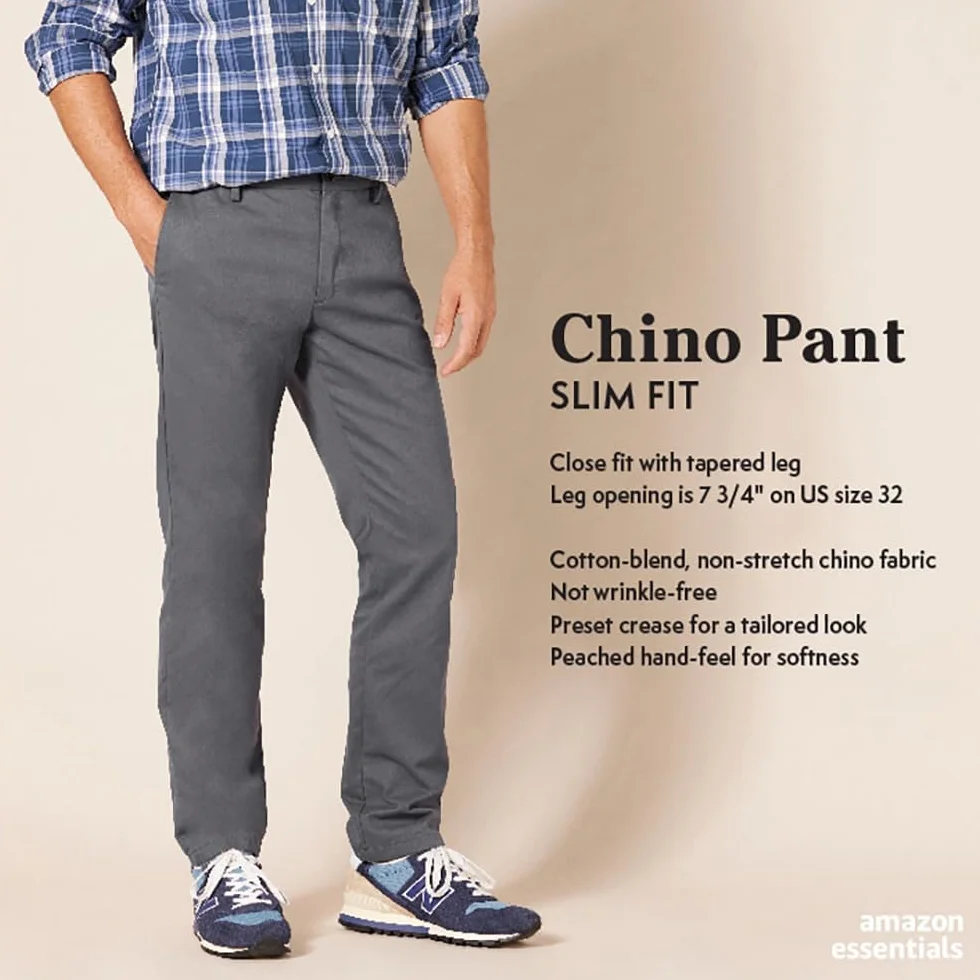 Amazon Essentials Mężczyźni Slim-Fit odporne na zagniecenia spodnie chinosy z płaskim przodem