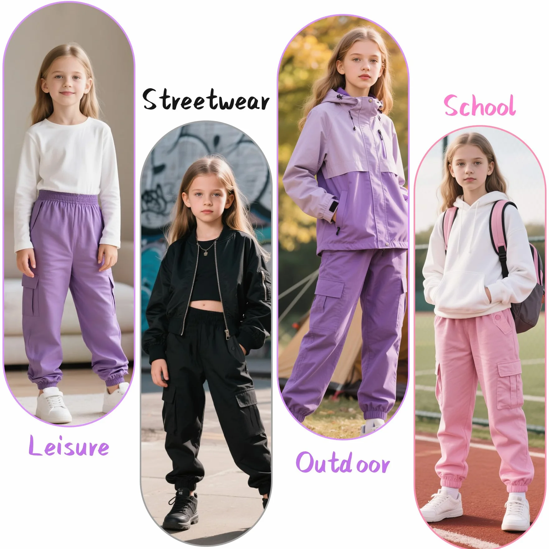 Spodnie cargo dla dziewcząt, bawełna, dziecięce spodnie do biegania, miękkie, oddychające, cargo z elastycznym ściągaczem i kieszeniami, streetwear, spodnie sportowe, spodnie rekreacyjne na
