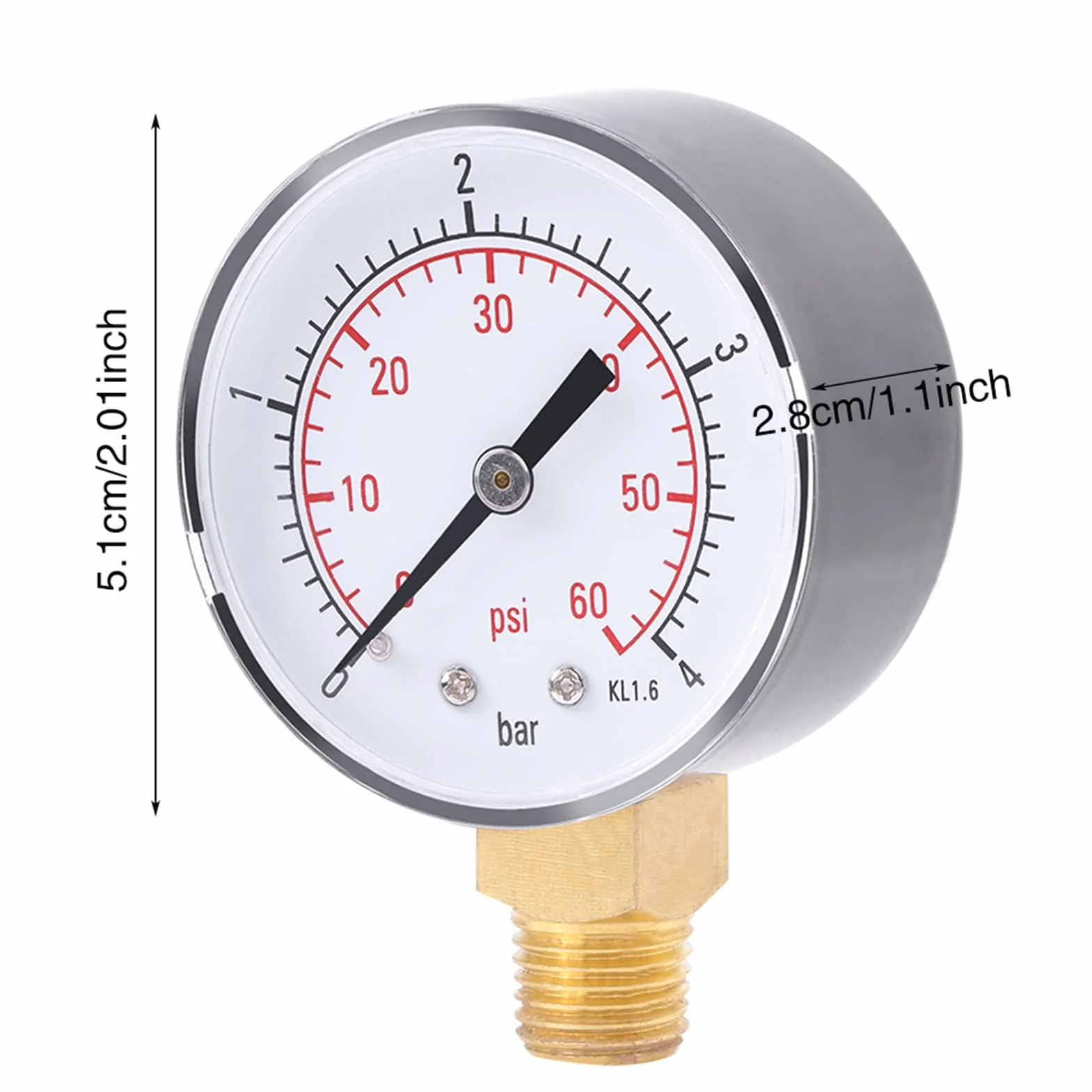 1 szt. manometr, manometr, paliwo, ciśnieniomierz, ciśnieniomierz, miernik ciśnienia 0-4 bar/0-60 psi NP