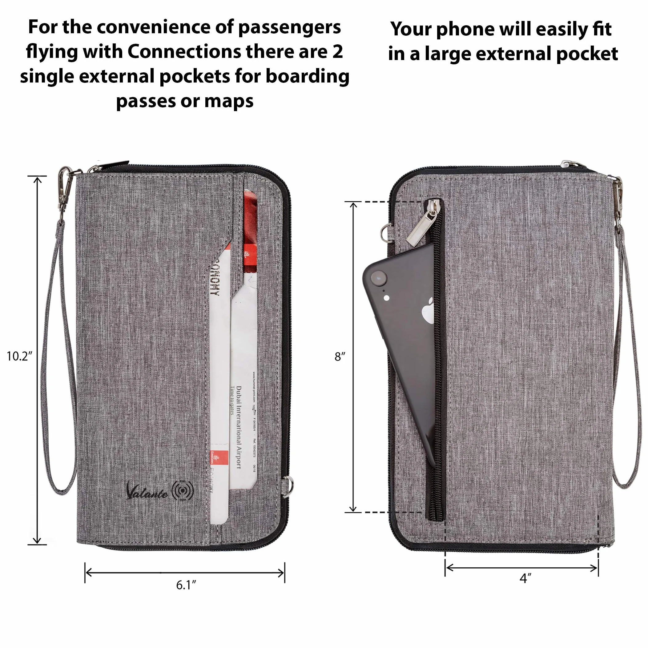 Valante Premium Family Travel Organizer na dokumenty, pojemny portfel RFID na paszport, Szary, L