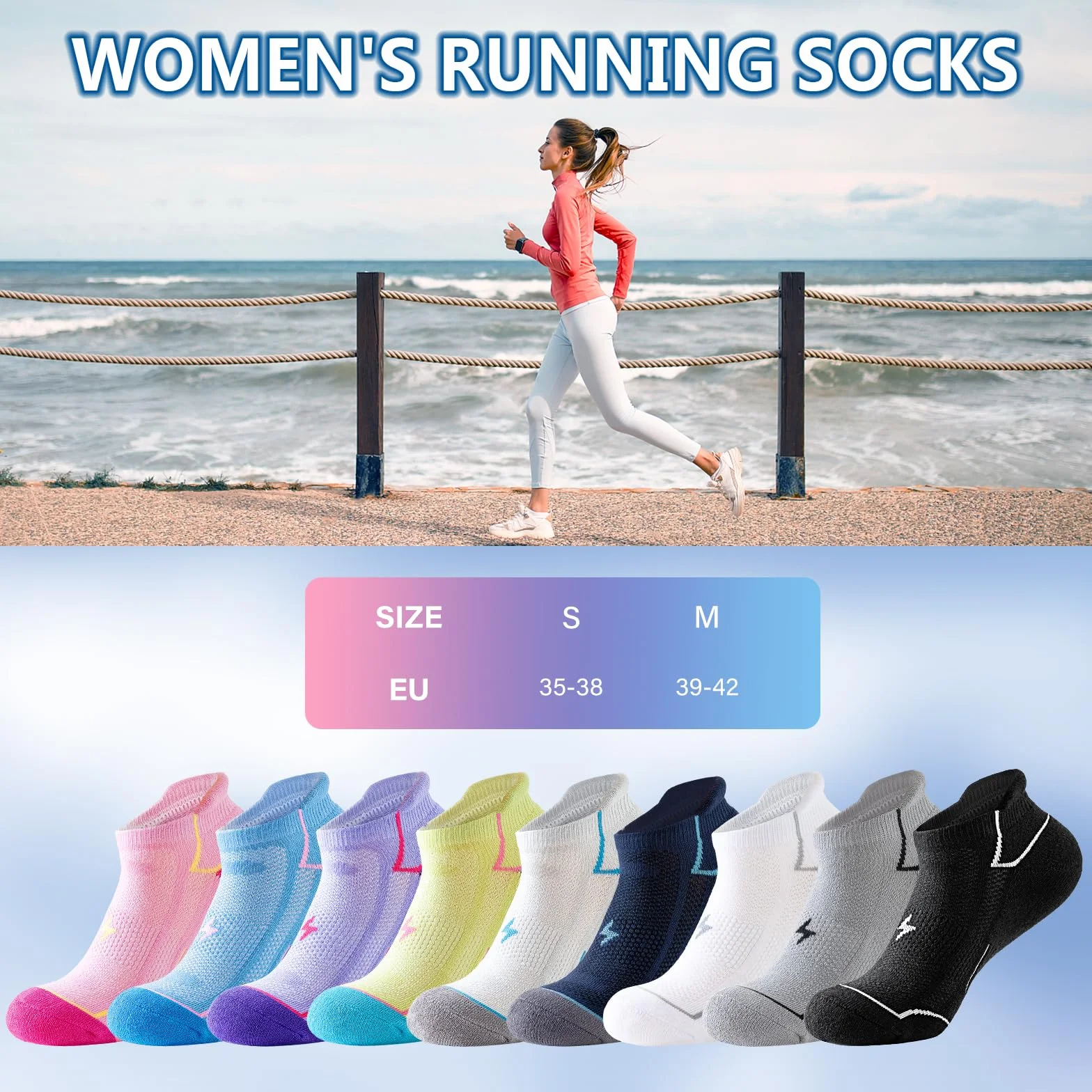 Niorasen Skarpety damskie do sneakersów, rozm. 39-42, 35-38, oddychające, odporne na pęcherze, bawełna, 6 par, skarpety sportowe, bawełniane, krótkie, wyściełane, wielofunkcyjne skarpety do biegania