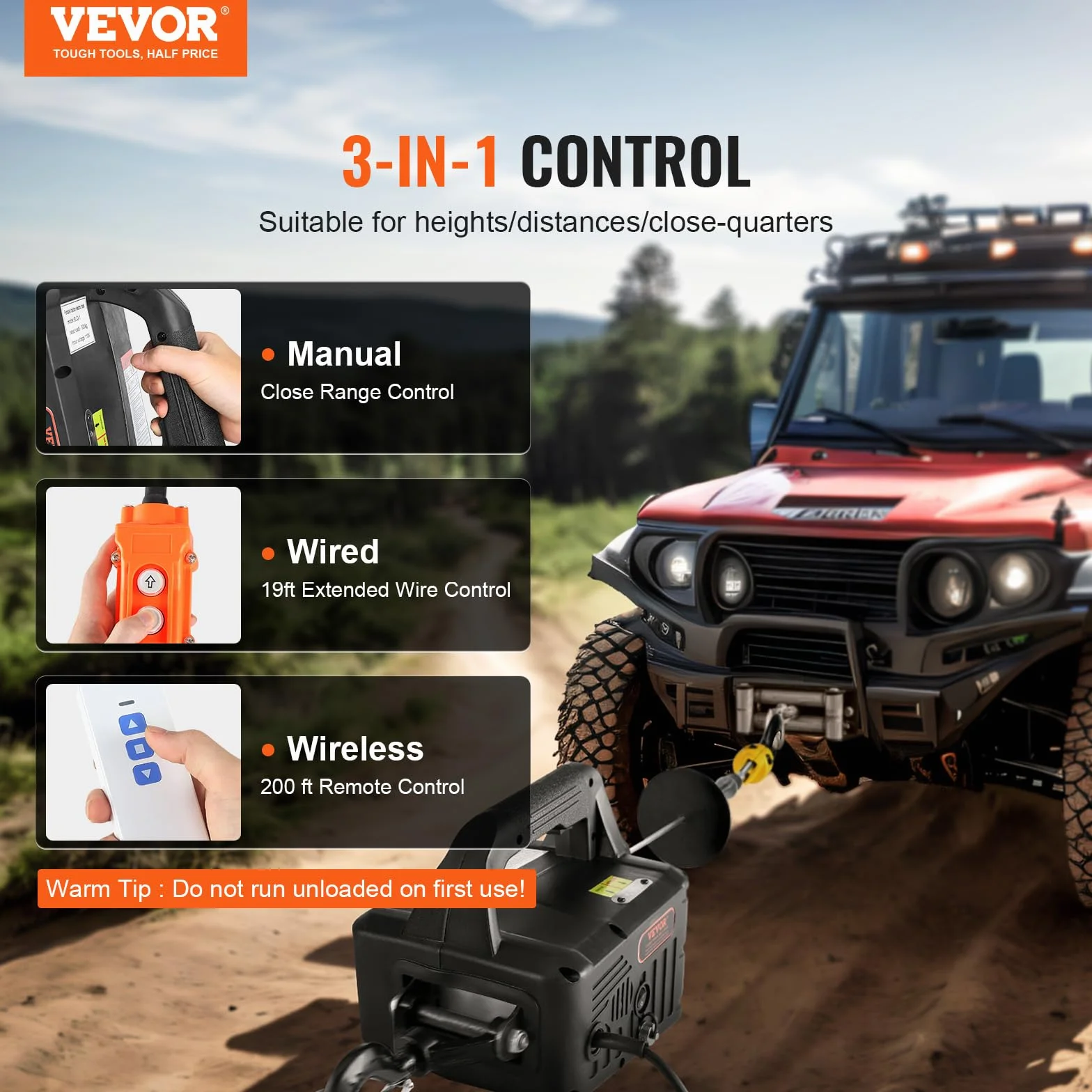 VEVOR Wciągarka elektryczna 3 w 1, udźwig 498,95 kg, prędkość podnoszenia ≥ 4 m/min, wciągarka silnikowa 7 m, wysokość podnoszenia 1500 W, 3 tryby sterowania, ręczny/przewodowy/bezprzewodowy