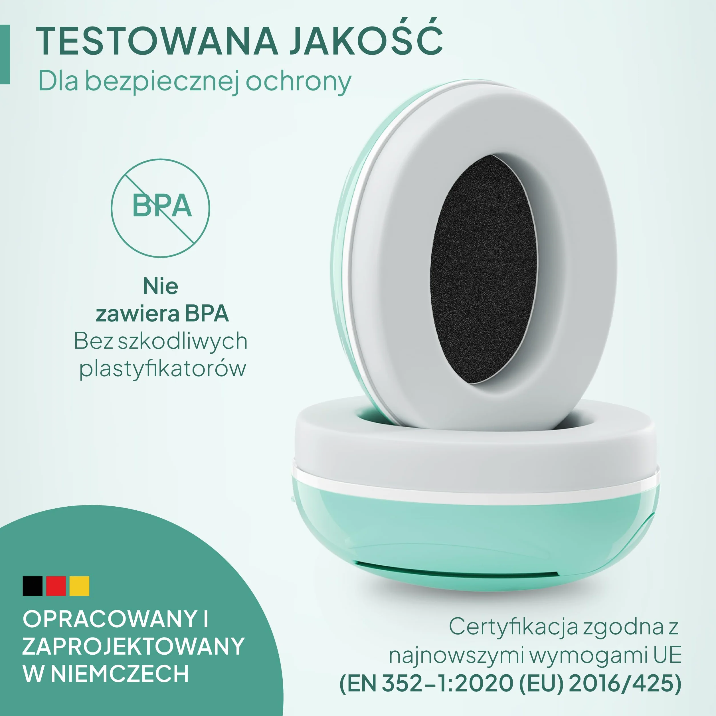 Senner ® KidsPro Flex | Ochronniki słuchu - Ochrona słuchu dla niemowląt - Elastyczne nauszniki z SNR 25 dB. Idealne na co dzień, imprezy, wydarzenia, sport i muzykę - Turkusowe