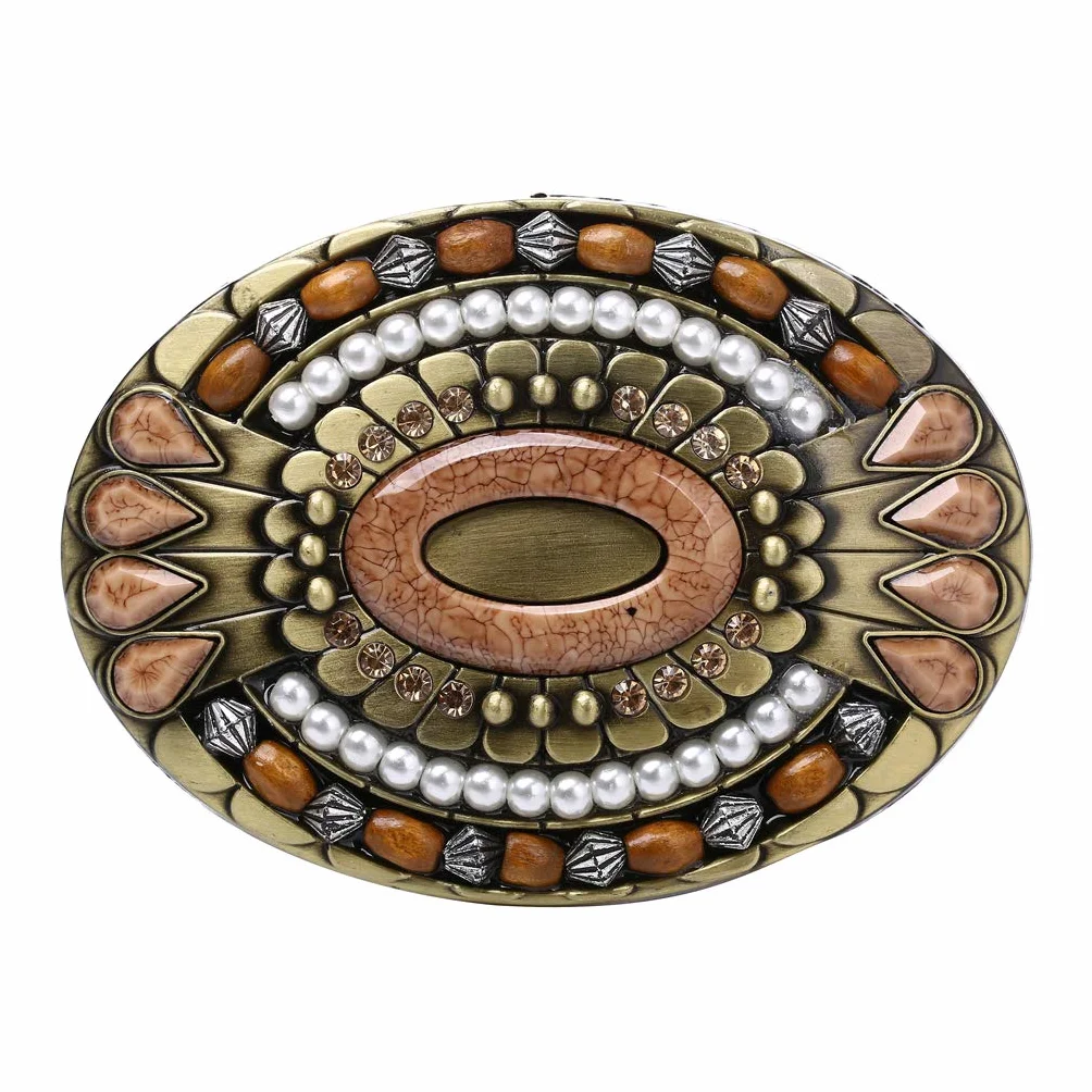 WANLIAN Bohemia klamra do paska, celtycki indyjski kamień szlachetny totem owalny styl zachodni kowbojski design, tygrysie oko, pozłacany białym złotem, uniseks klamra paska dla dorosłych