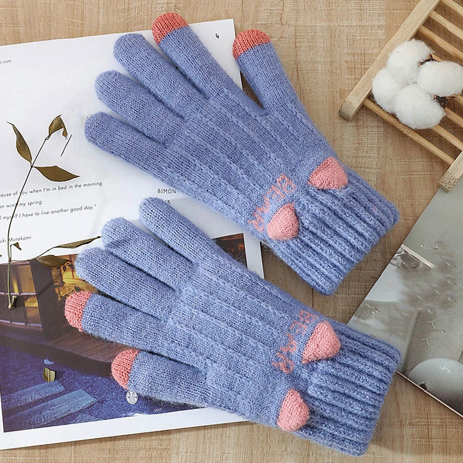 Unisex Dorosły Rękawiczki Zimowe Doskonale Dziecięce Dziewczyna Dzianiny Finger Cats Drukuj Rękawice Miękkie Ciepłe Mitten Zachowaj Ciepłe/D