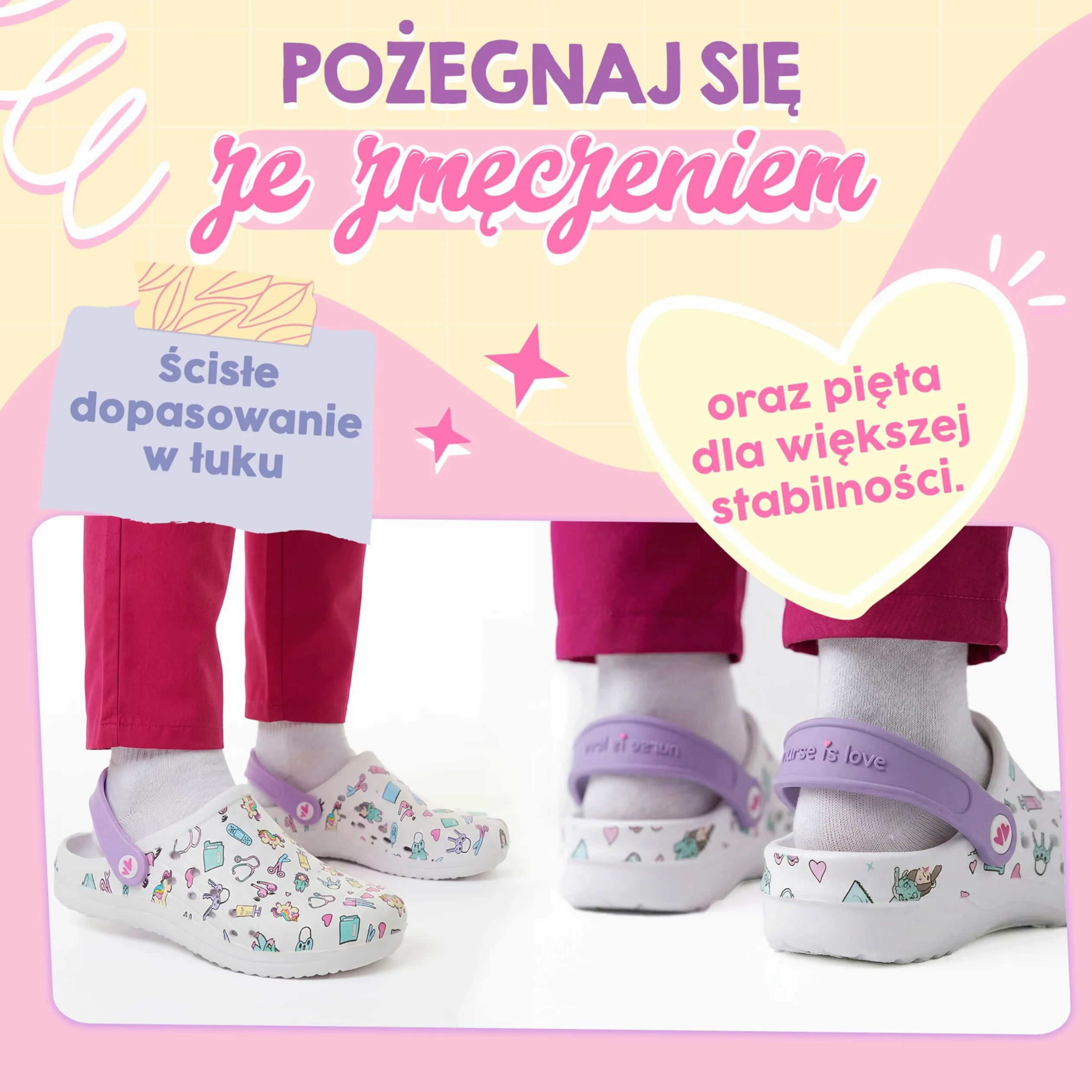 Nurse is Love Chodaki zdrowotne - Ortopedyczne buty zdrowotne z zabawnymi wzorami | prezent dla pielęgniarki