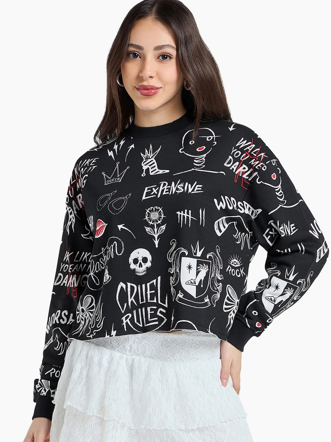 Bewakoof X Disney Cruella damska bluza oversize z mieszanki bawełny
