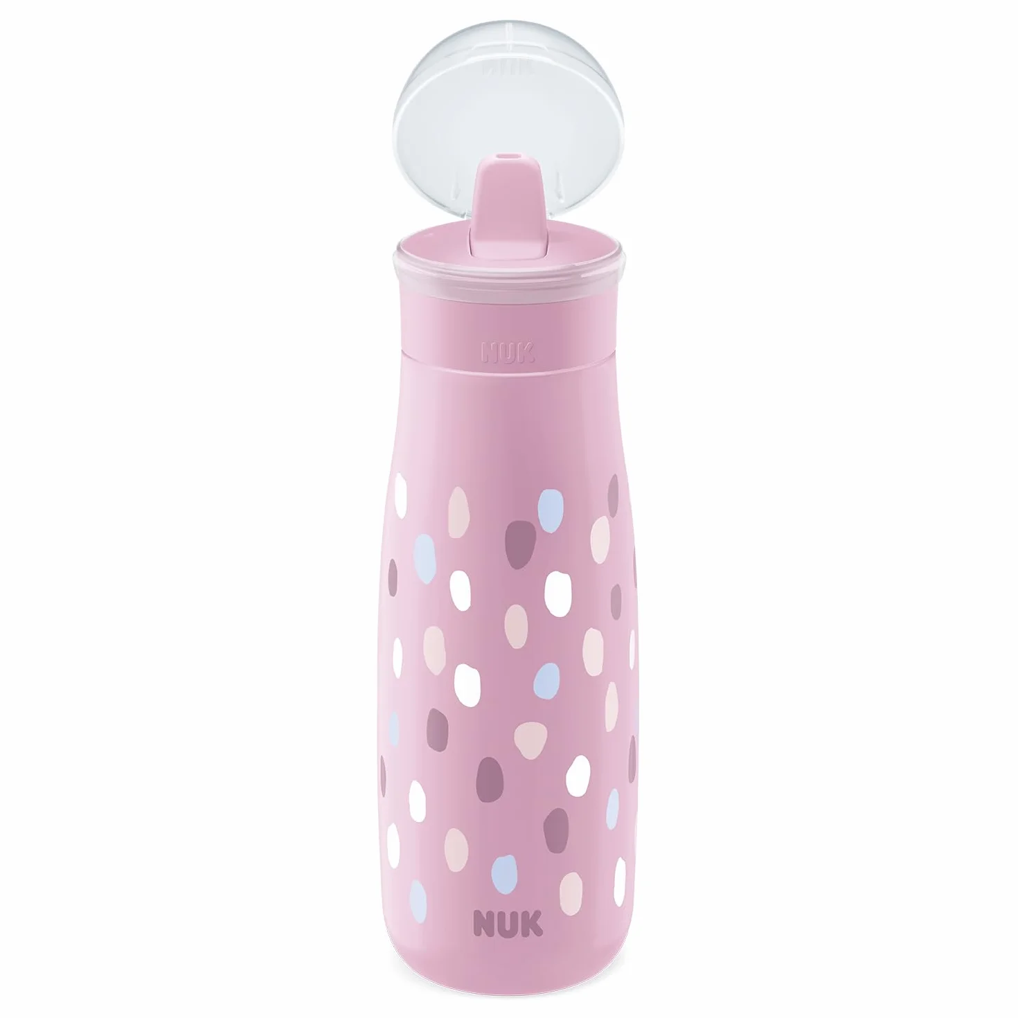 NUK Mini-Me Flip butelka do picia | z niegryzalną nasadką do picia 2 w 1 | zabezpieczona przed wyciekiem | 450 ml | od 12 miesięcy | bez BPA | 1 sztuka | kolor fioletowy