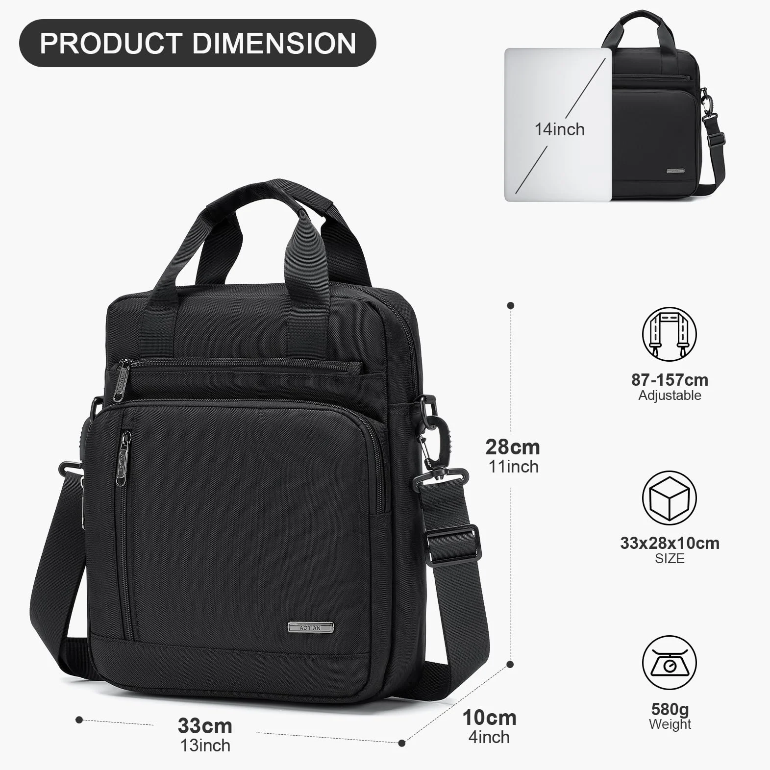Torba Na Ramię Dla Mężczyzn Duża Wielokieszeniowa Laptop 14 Cali 28x33x10cm Wodoodporna Torba Oxford Sling Crossbody Bag Torba Męska Z Górnym Uchwytem Do Pracy, Podróży