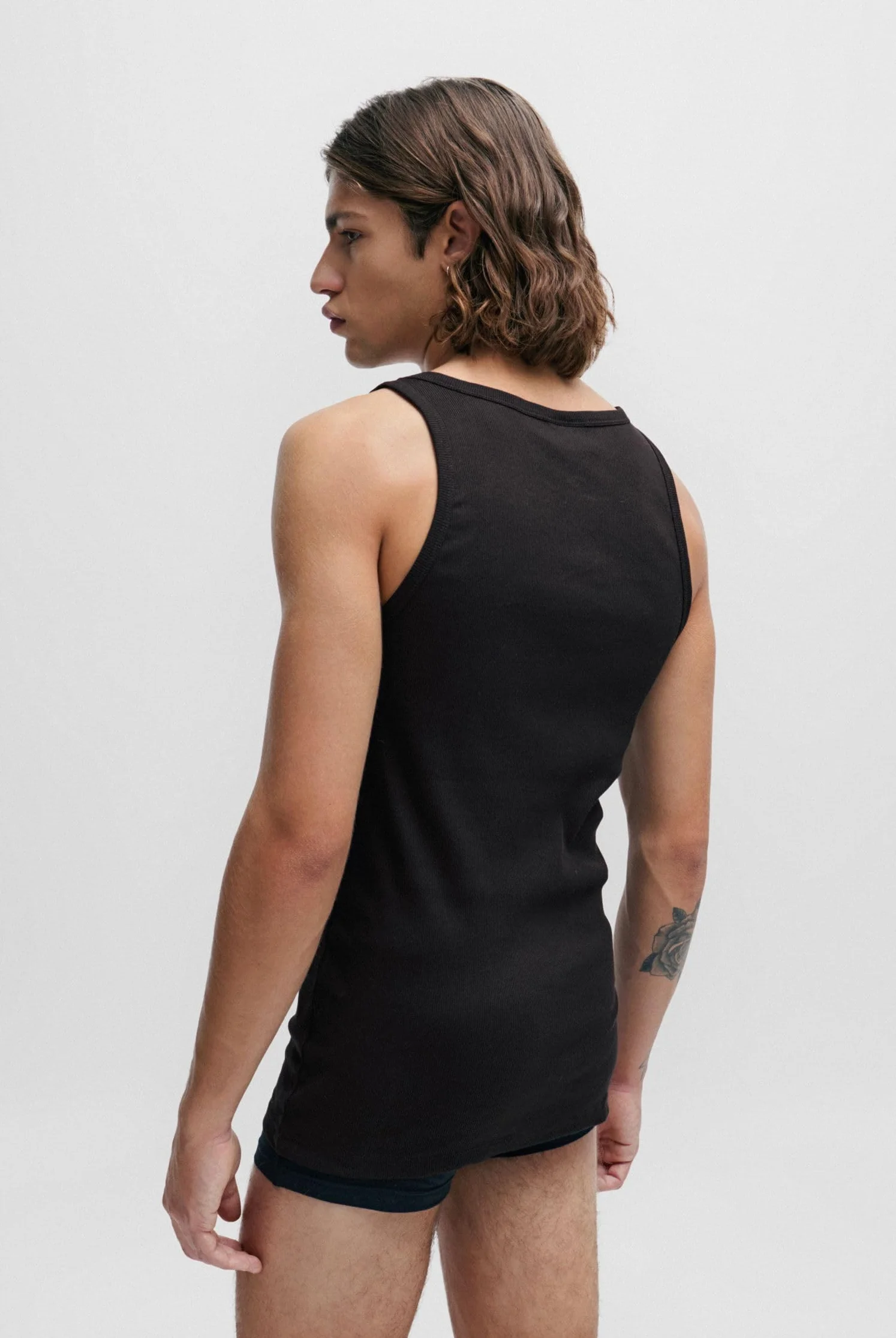 HUGO Męski tank top dwupak rozciągliwej bawełny bielizna kamizelki z logo czarny XXL