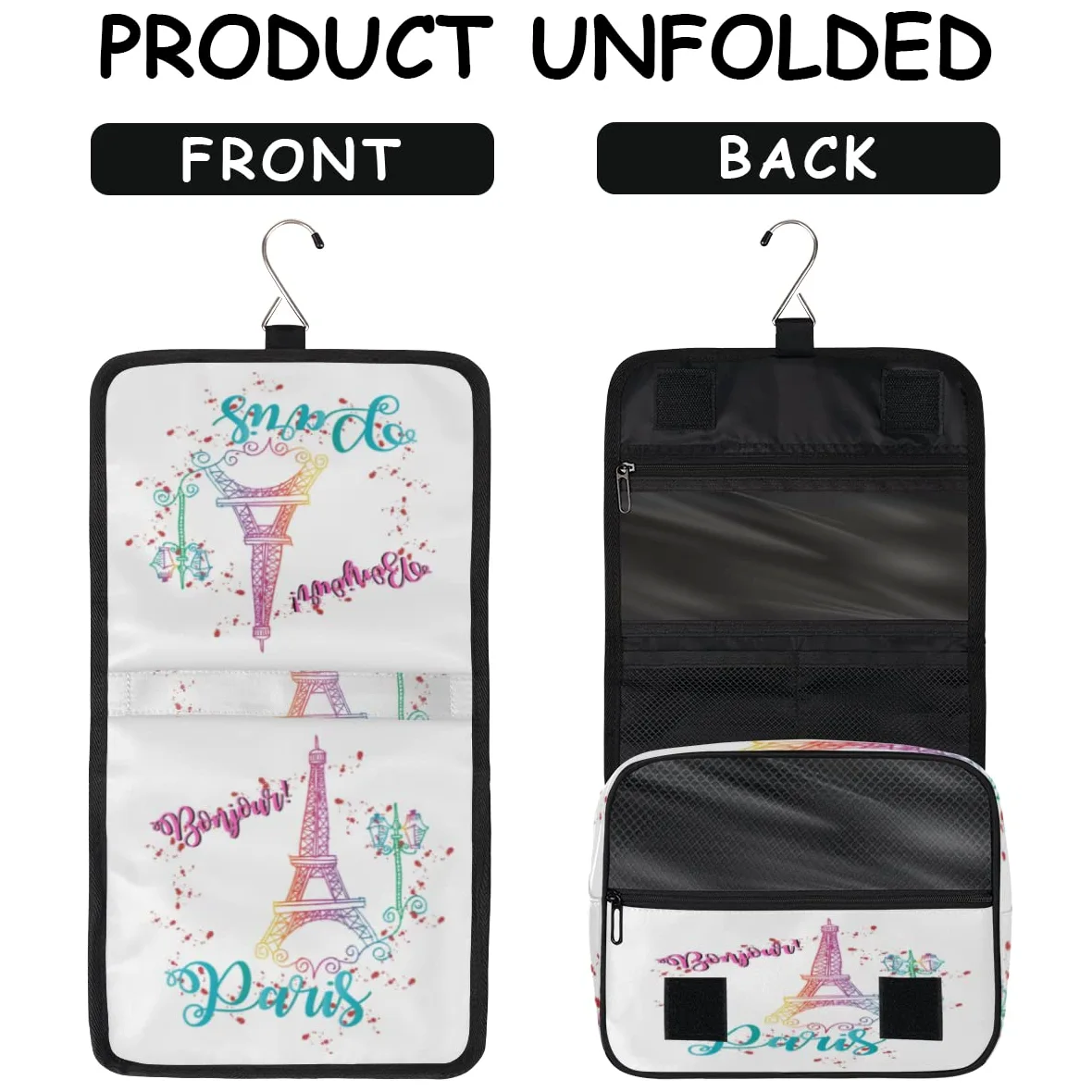 Wieża Eiffla Podróżna kosmetyczka Wieża Eiffla Mycie Torba Unisex Wiszące przybory toaletowe Kosmetyczka Organizer do makijażu, wielobarwny, Jeden rozmiar