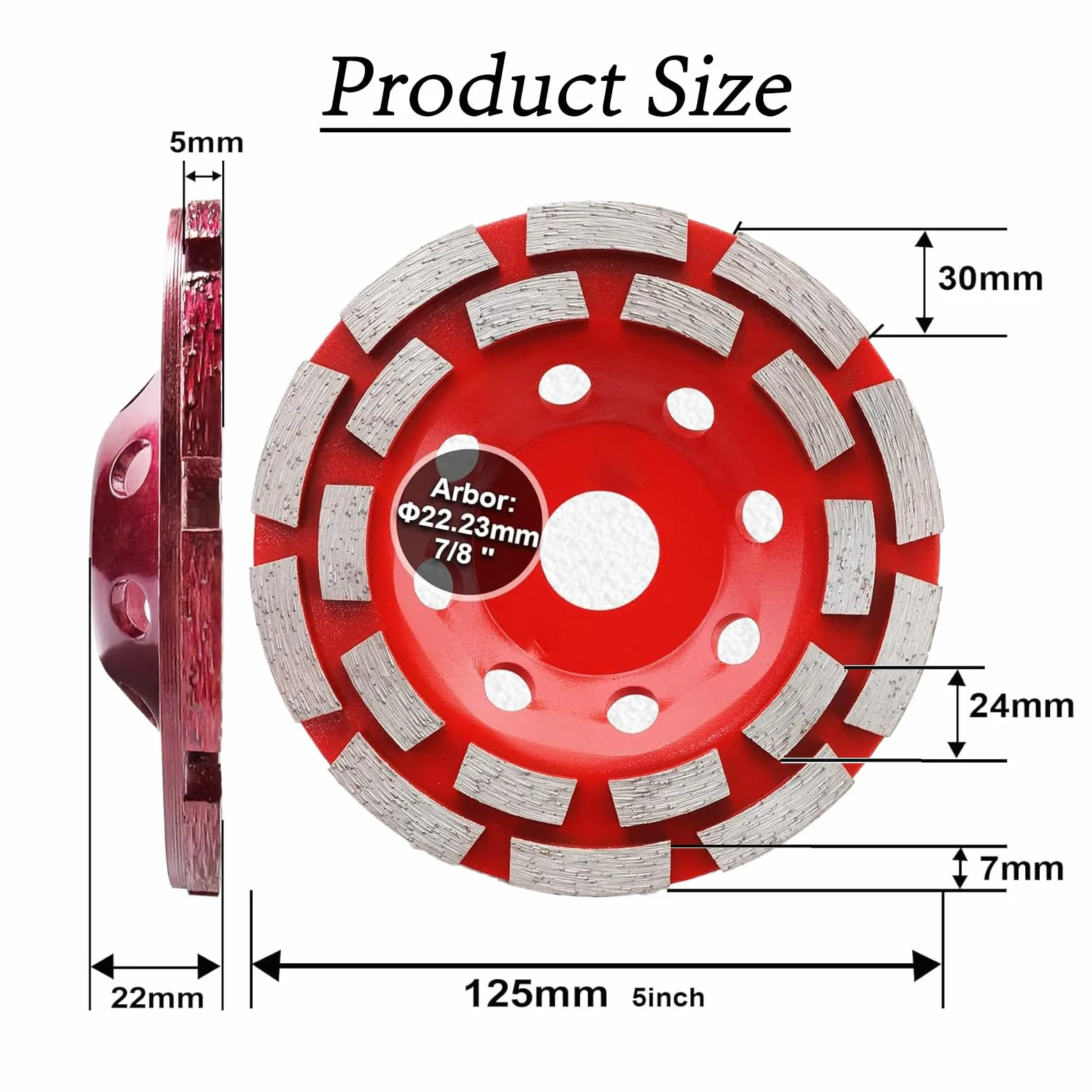 Tarcza diamentowa, diamentowa tarcza szlifierska, wklęsła tarcza diamentowa, tarcza diamentowa 125 mm x 22,23 mm, pasuje do wszystkich popularnych szlifierek kątowych i szlifierek do betonu