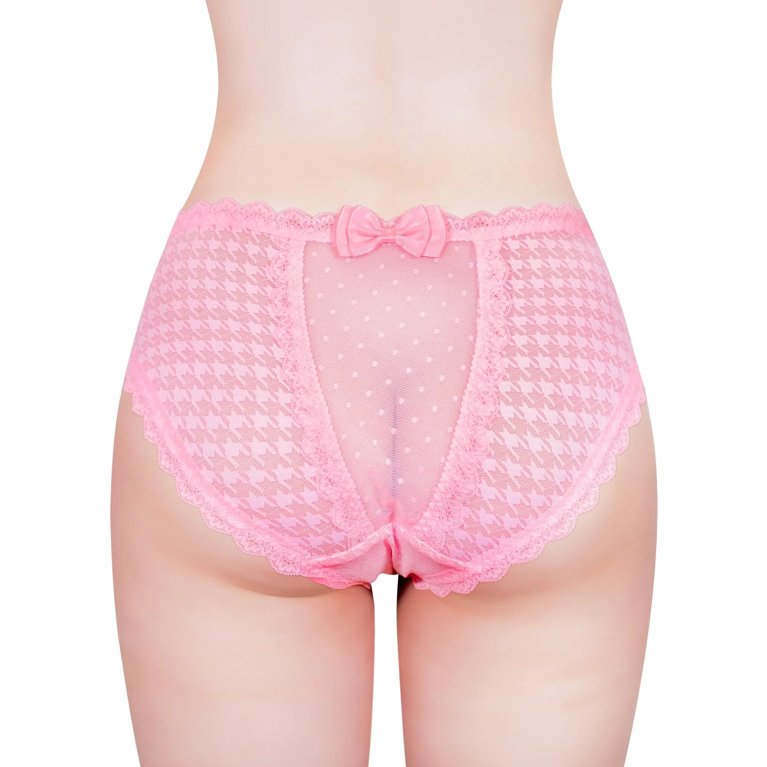 LittleForBig Uniseks hipsterskie majtki koronkowe z kokardką, majtki z siateczki, dla osób transpłciowych, crossdresserów