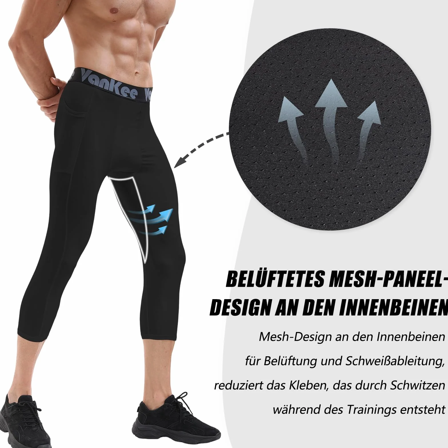 Męskie spodnie kompresyjne 3/4 z kieszeniami Sportowe legginsy do biegania Spodnie fitness Szybkoschnące spodnie do koszykówki Piłka nożna Joga Siłownia