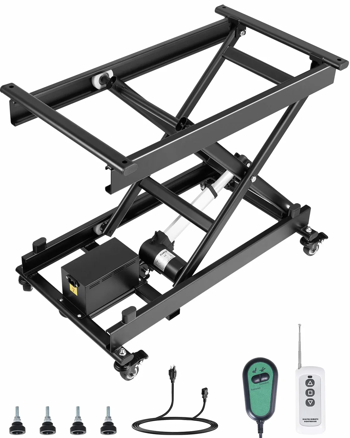 VEVOR Elektryczny stół podnoszący, 76 x 44 cm, nośność 150 kg, podnośnik nożycowy, 200 do 710 mm, z regulacją wysokości, podnośnik kawowy z 4 kółkami, do obsługi materiałów i transportu, czarny