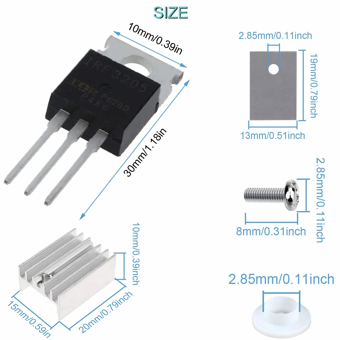 20 sztuk IRF3205 3205 tranzystor Mosfete, kanał N 110 A, 55 V, MOSFET TO-220AB z radiatorem, śrubokręt gumowo-silikonowy dla majsterkowiczów