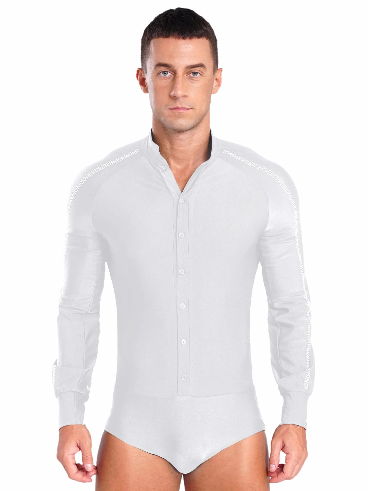 Męskie body koszuli z długim rękawem slim fit do tańca z listwą na głowę