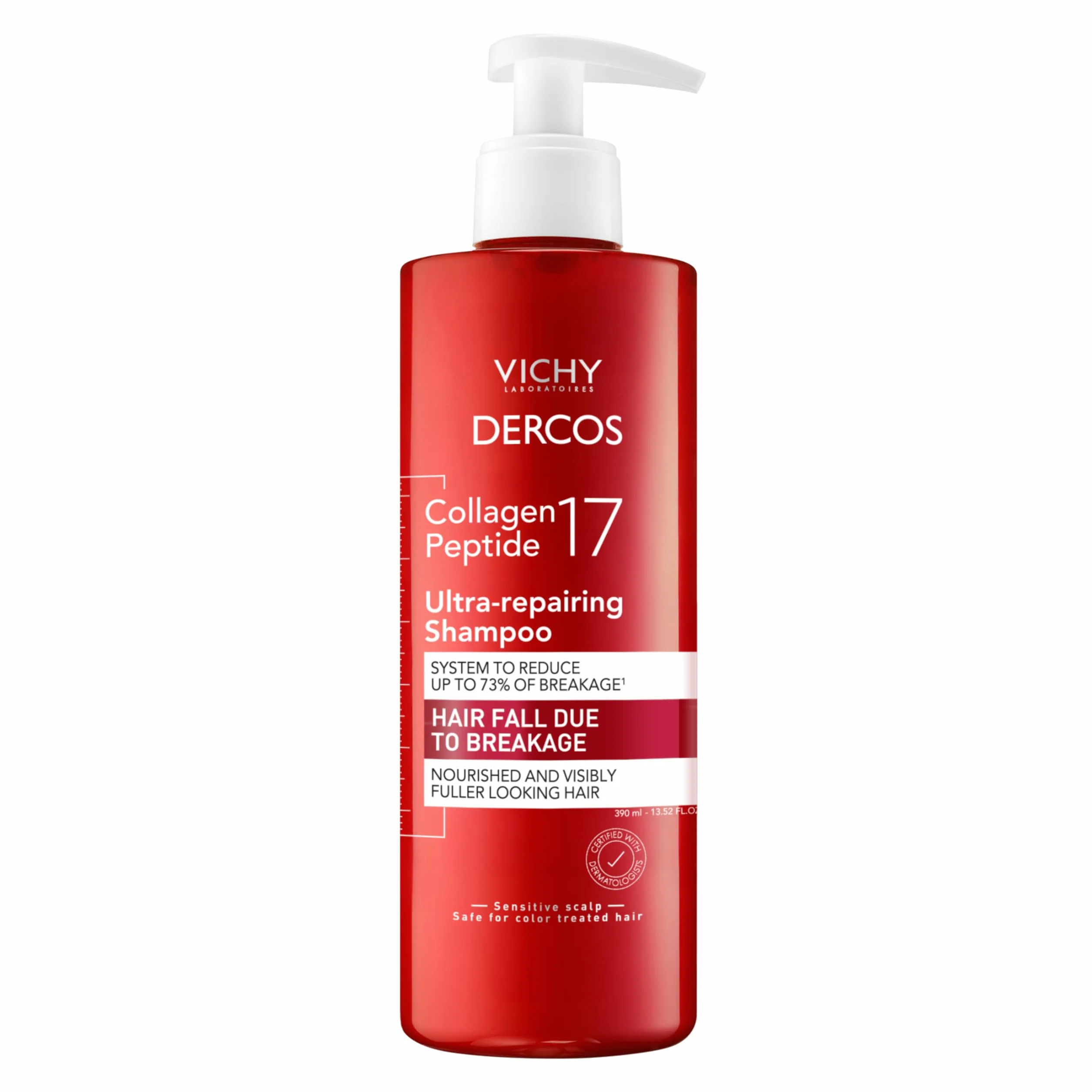 Vichy Dercos Kolagen 17 szamponów do włosów słabych, działanie przeciw łamaniu i całkowitej naprawie, wzmocnione włókna, miękkie i obszerne włosy, 400 ml