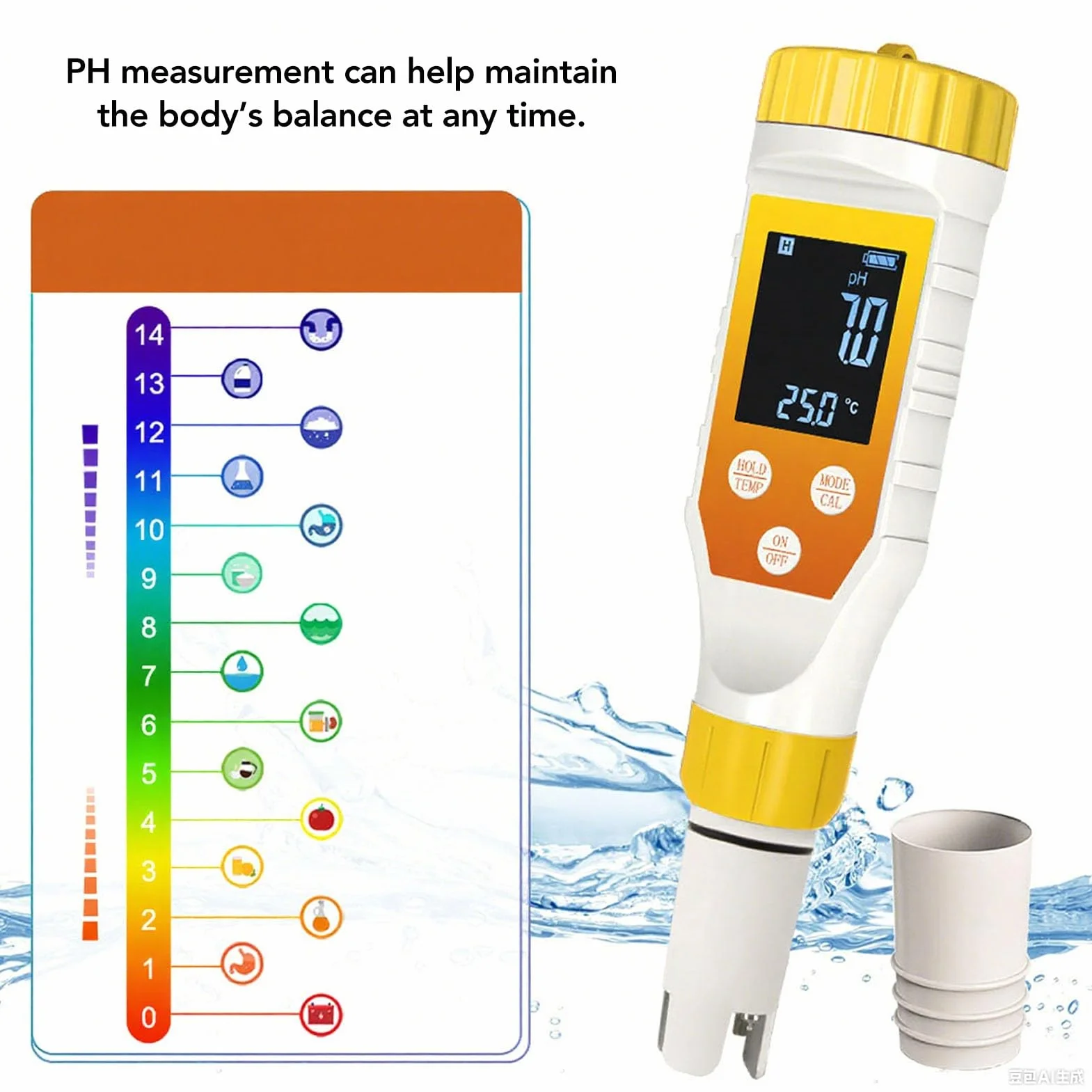 Tnfeeon Tester Wody Wodoru, Miernik PH 7 w 1 H2/TDS/EC/ORP/SALT/TEMP z Podświetleniem ATC, Tester Wodorowy dla Filtrowanej Wody, Miernik TDS dla Soku, Kawy, roślin.