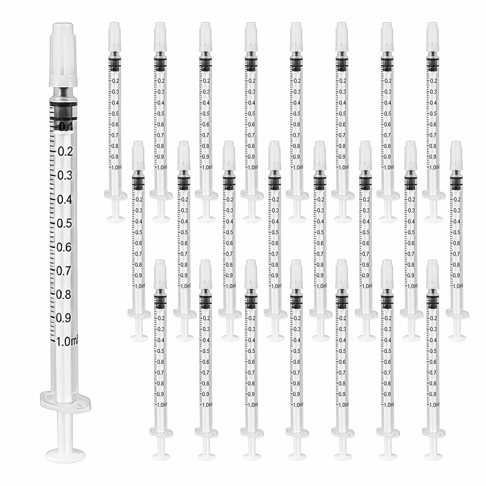 24 Sztuk Strzykawki, 1 Ml Strzykawka z Siarą, Strzykawki z Tworzywa Sztucznego, z Nasadkami, bez Igieł, Laboratoriów Naukowych, Karmienia Zwierząt Domowych, do Napełniania i Pomiaru Płynów