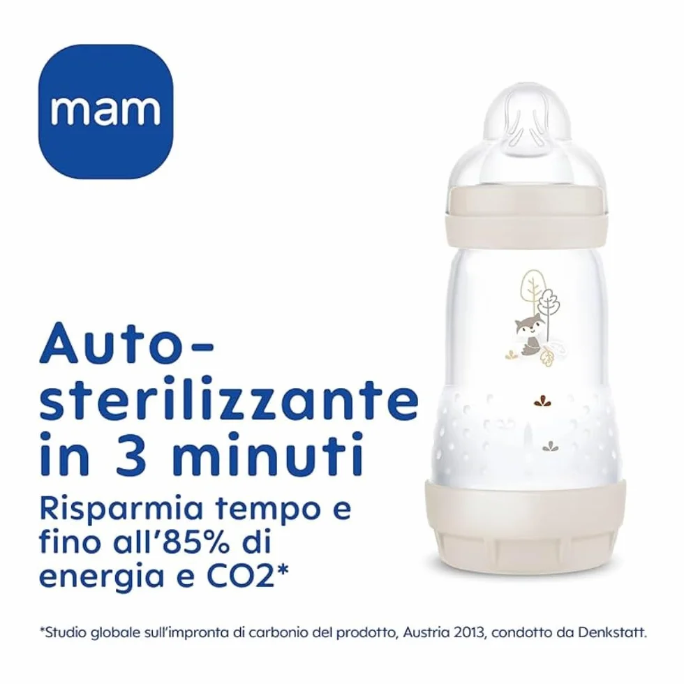 MAM Butelka dla niemowląt Easy Start, 2 butelki dla niemowląt, 2-4 miesiące, 260 ml ze strumieniem smoczka 2 na 2 miesiące, silikonowe SkinSoft, Bio-okrągłe, jasnoniebieskie