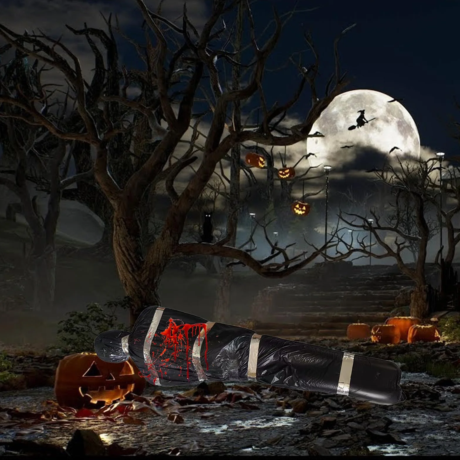 Worek na ciało, rekwizyt na Halloween Dekoracje, dekoracja z motywem martwych ofiar, nadmuchiwane, sztuczne zwłoki, do ogrodu, na taras, trawnik