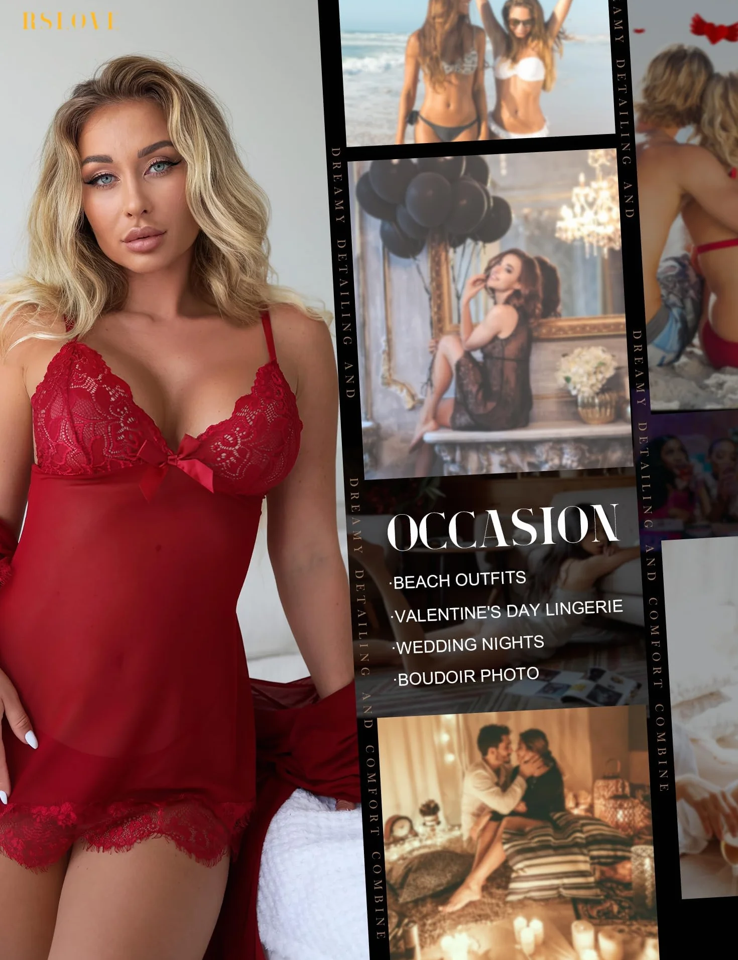 RSLOVE Seksowna bielizna dla kobiet, koronkowa, babydoll, koszula nocna ze szlafrokiem, bielizna nocna