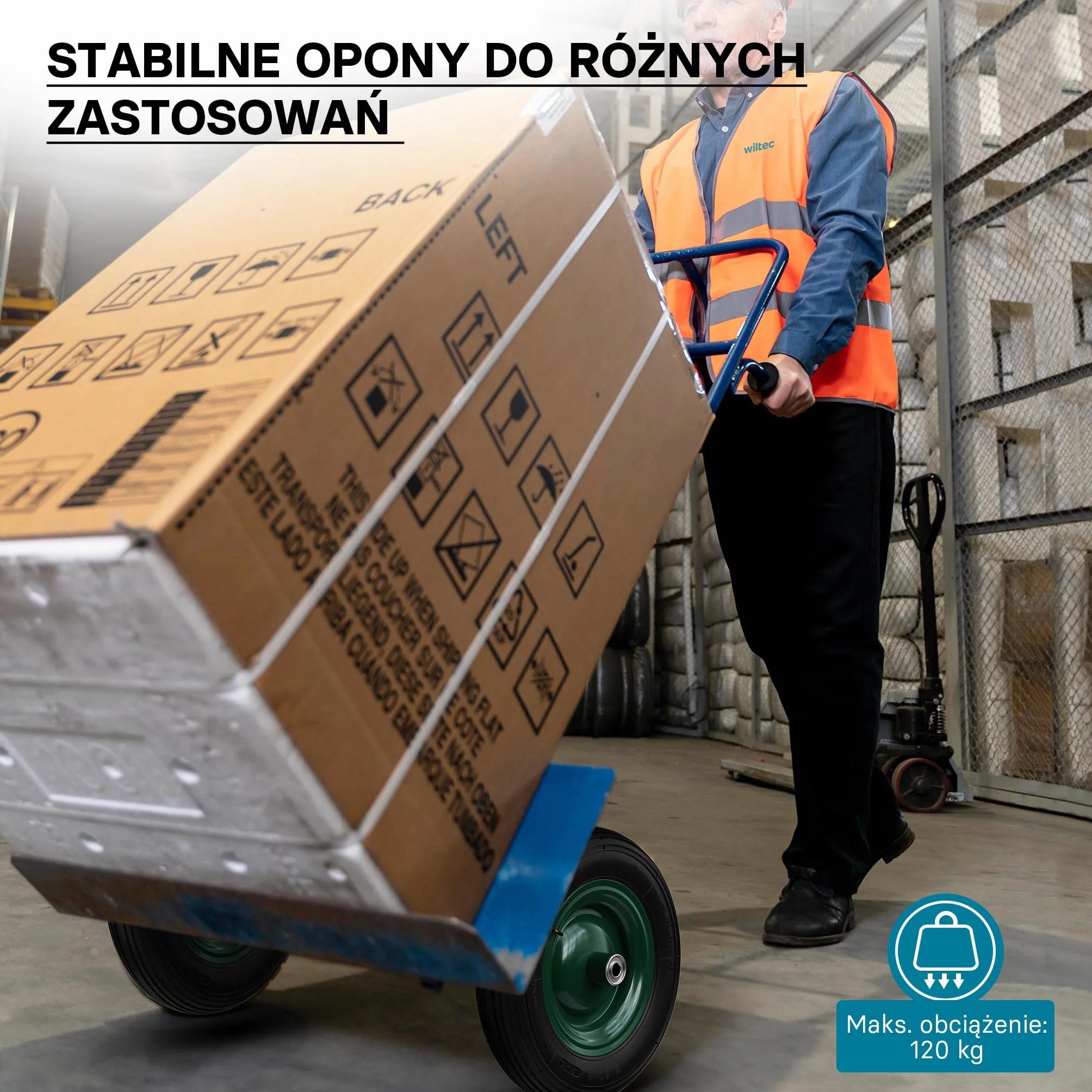 Wiltec Opona zamienna do taczki 3.50-8, koło pneumatyczne kompletne ø 370-380 mm z dętką i felgą metalową do wózków transportowych