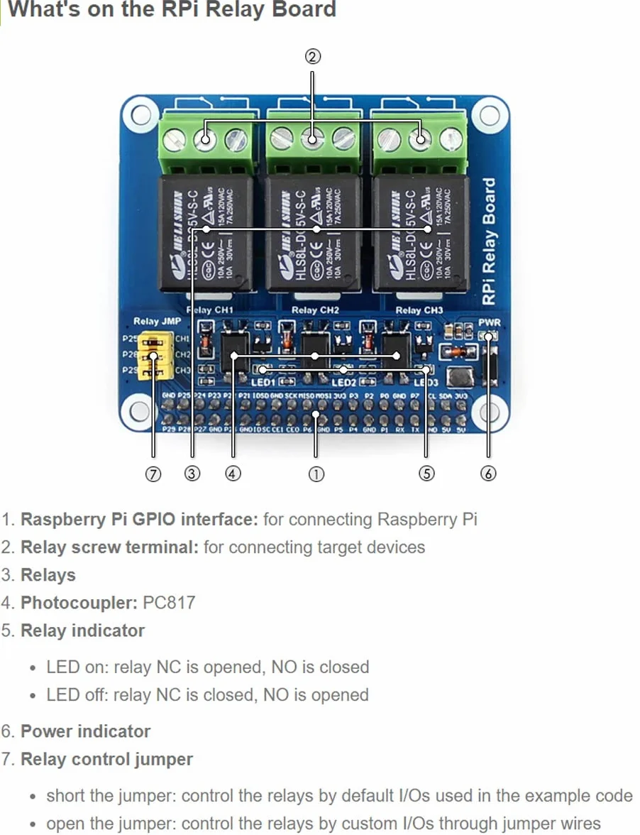 Waveshare RPi Relay Board, with 3-way Relay Control, with Pi 40PIN GPIO Extension Header, Compatible with Raspberry Pi Series Boards, Used for Pi to Control High Voltage/Current Devices