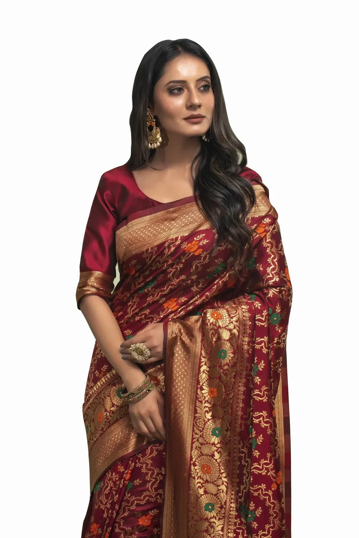 Avantika Fashion Damskie Sari Banarasi Półjedwabne z Bluzką